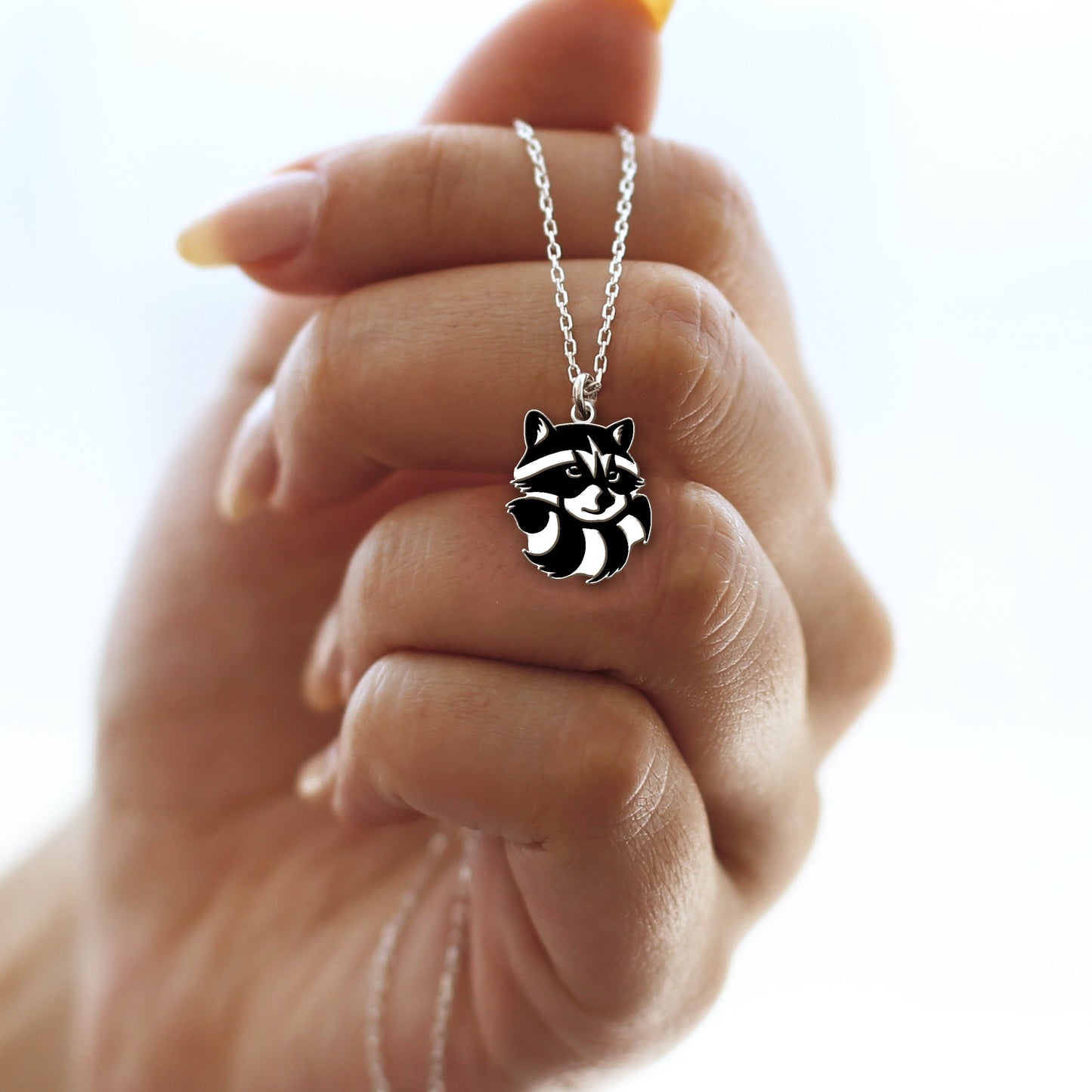 Sterling Silver Raccoon Necklace, Raccoon Charm Necklace, Engraved Raccoon Necklace, Animal Jewelry, Dainty Necklace, Gift for Her