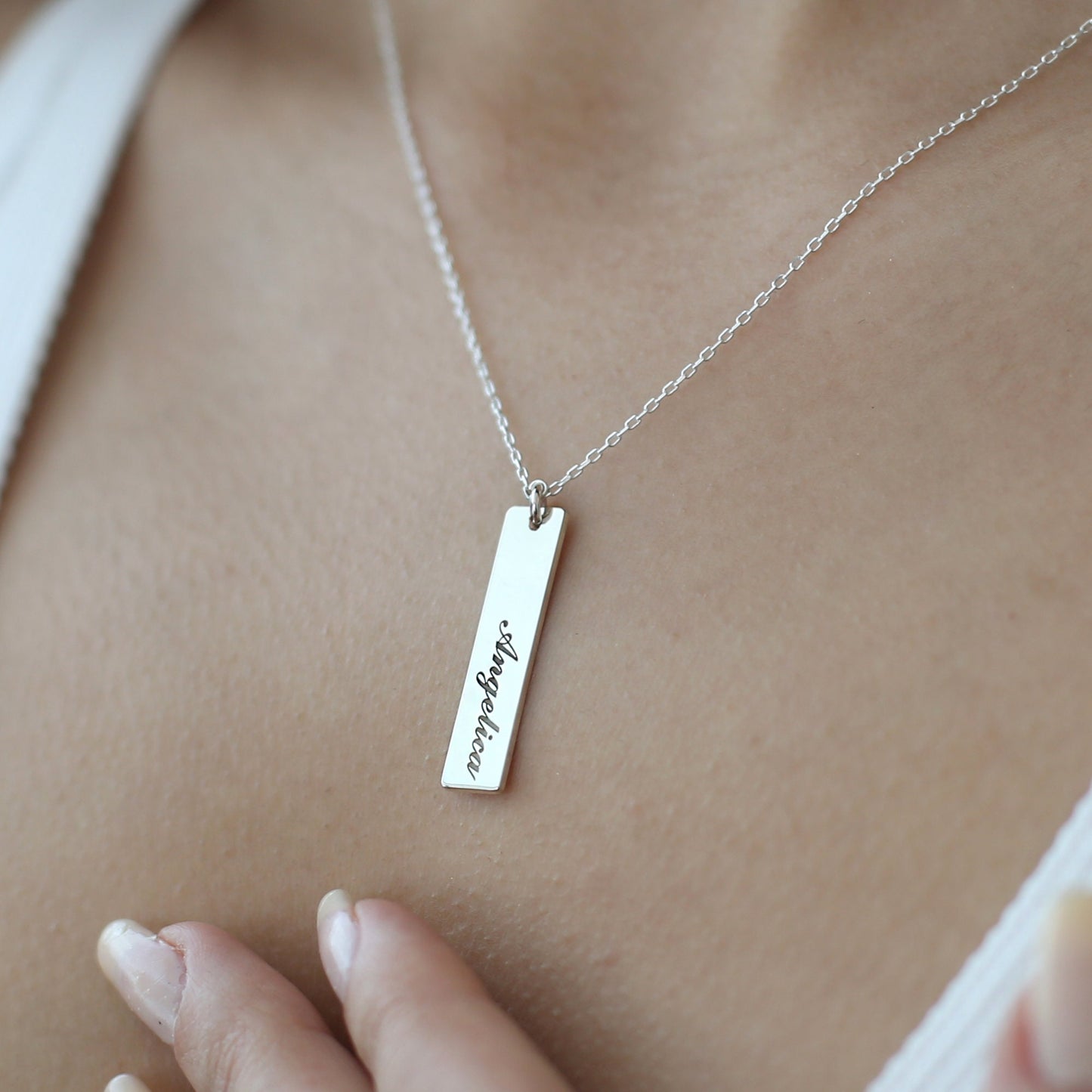 Personalized Bar Silver Name Necklace, Bar Necklace for Women, Mini Bar Necklace for Initials, Nameplate, Date Bar Necklace, Birthday Gift