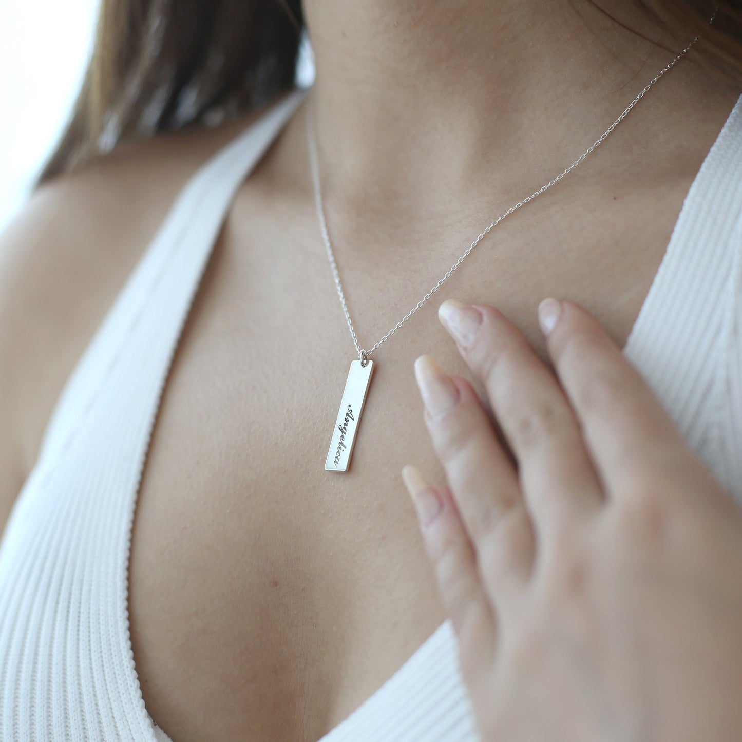 Personalized Bar Silver Name Necklace, Bar Necklace for Women, Mini Bar Necklace for Initials, Nameplate, Date Bar Necklace, Birthday Gift