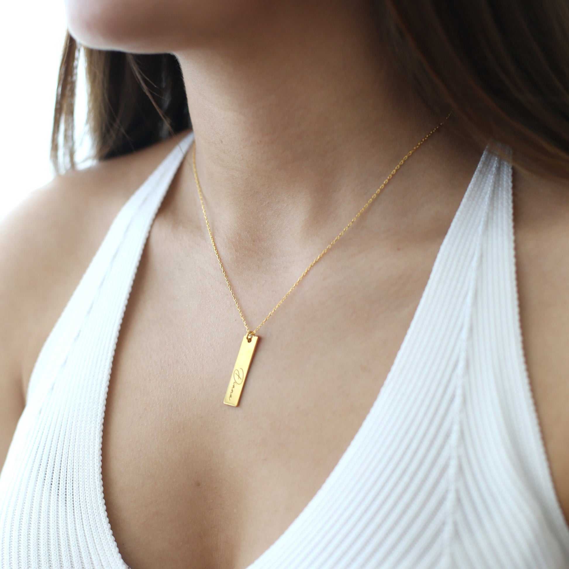 Personalized Bar Silver Name Necklace, Bar Necklace for Women, Mini Bar Necklace for Initials, Nameplate, Date Bar Necklace, Birthday Gift