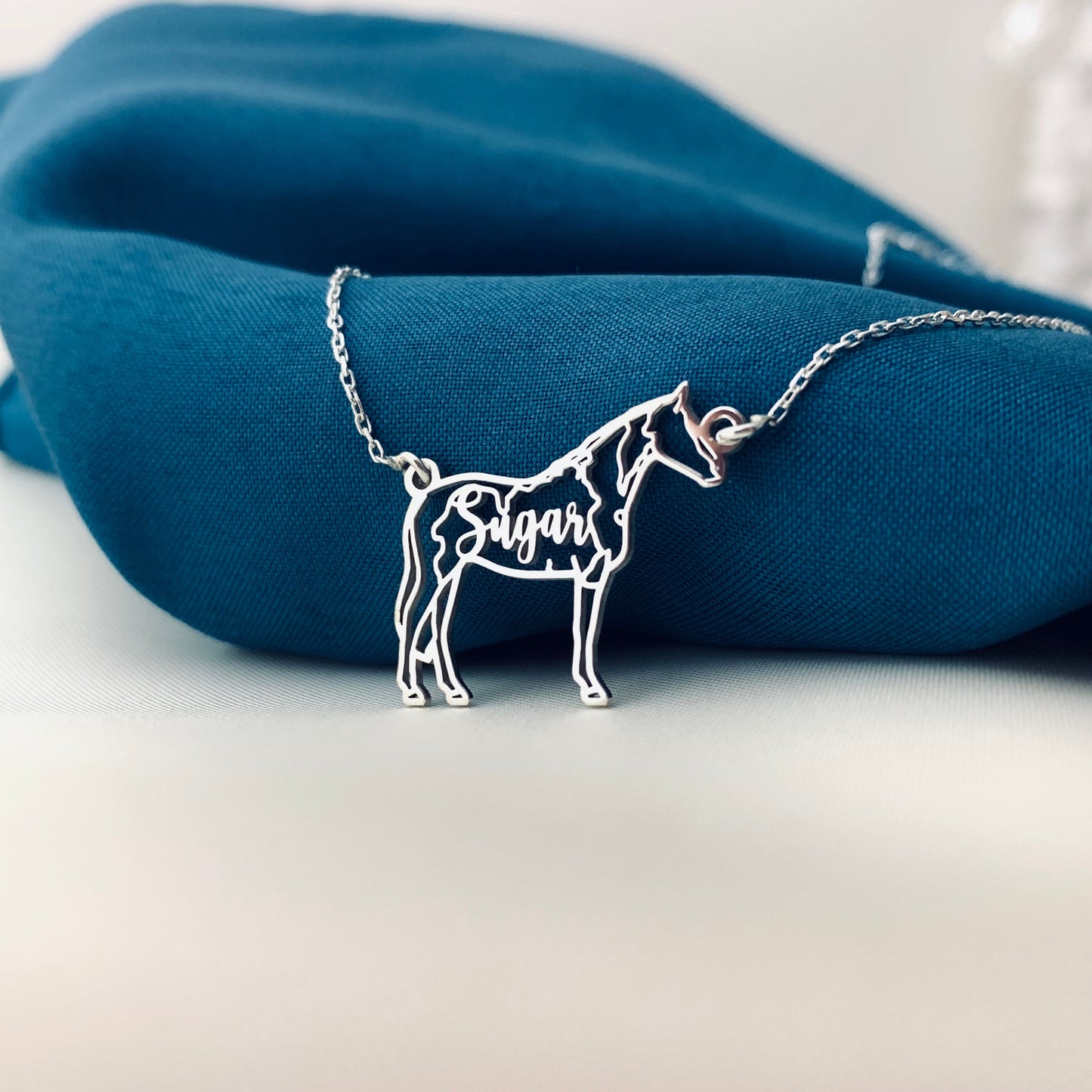 Horse Name Necklace, Horse Necklace for Woman, Personalized Equine Necklace, Elegant Silver Horse Necklace, Horse Memorial Necklace