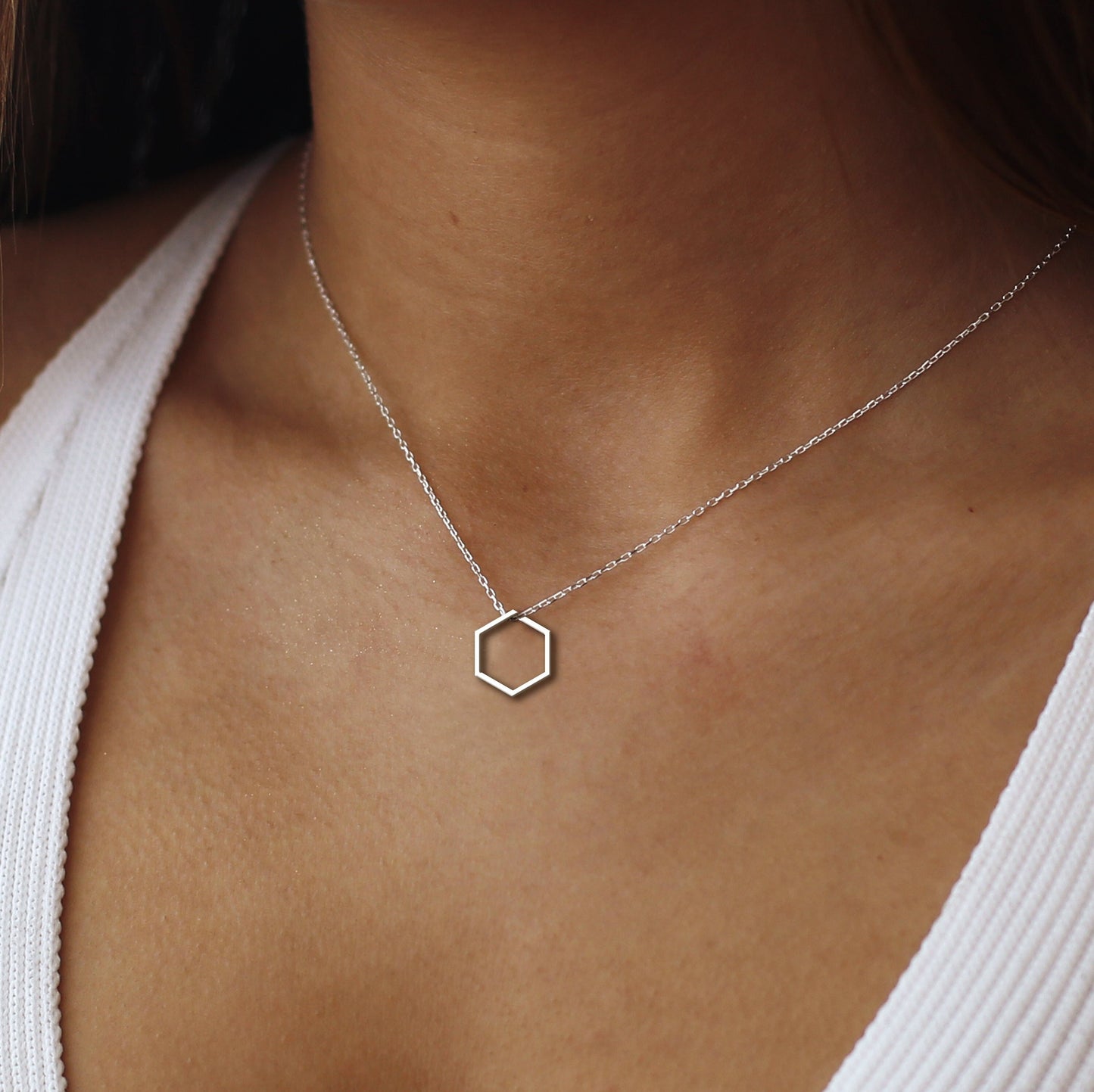 Dainty Hexagon Pendant, Simple Silver Hexagon Necklace, Honeycomb Necklace, Geometric Necklace, Layered Necklace, 14K Gold Hexagon Necklace