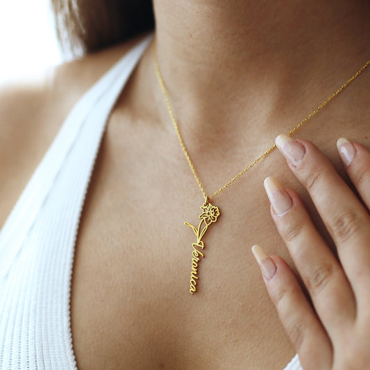 Birthday Flower Necklace With Name
