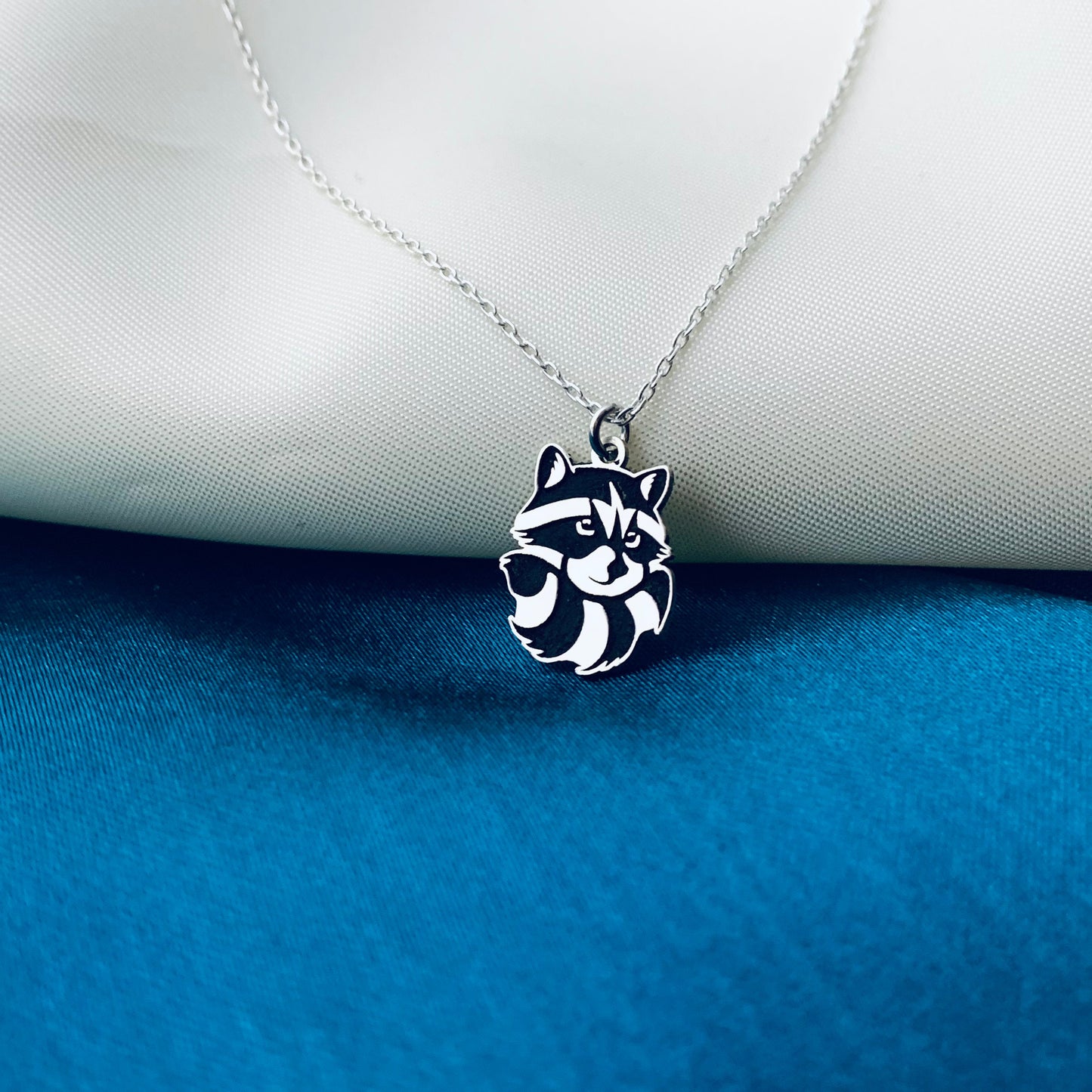 Sterling Silver Raccoon Necklace, Raccoon Charm Necklace, Engraved Raccoon Necklace, Animal Jewelry, Dainty Necklace, Gift for Her