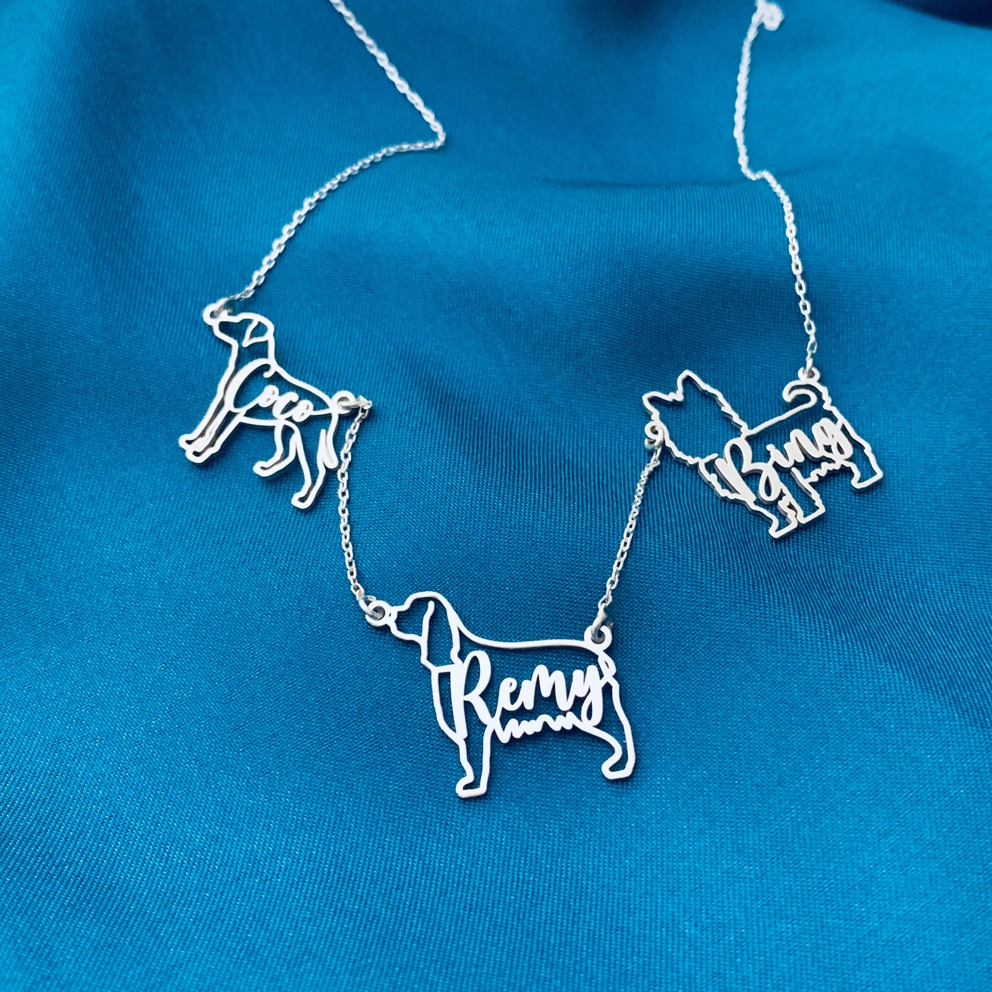 Custom Multiple Dog Name Necklace, Multiple 2 piece set 3 piece set Dogs on one Chain, Dog Memorial Necklace for Woman, Gift for Dog Mom