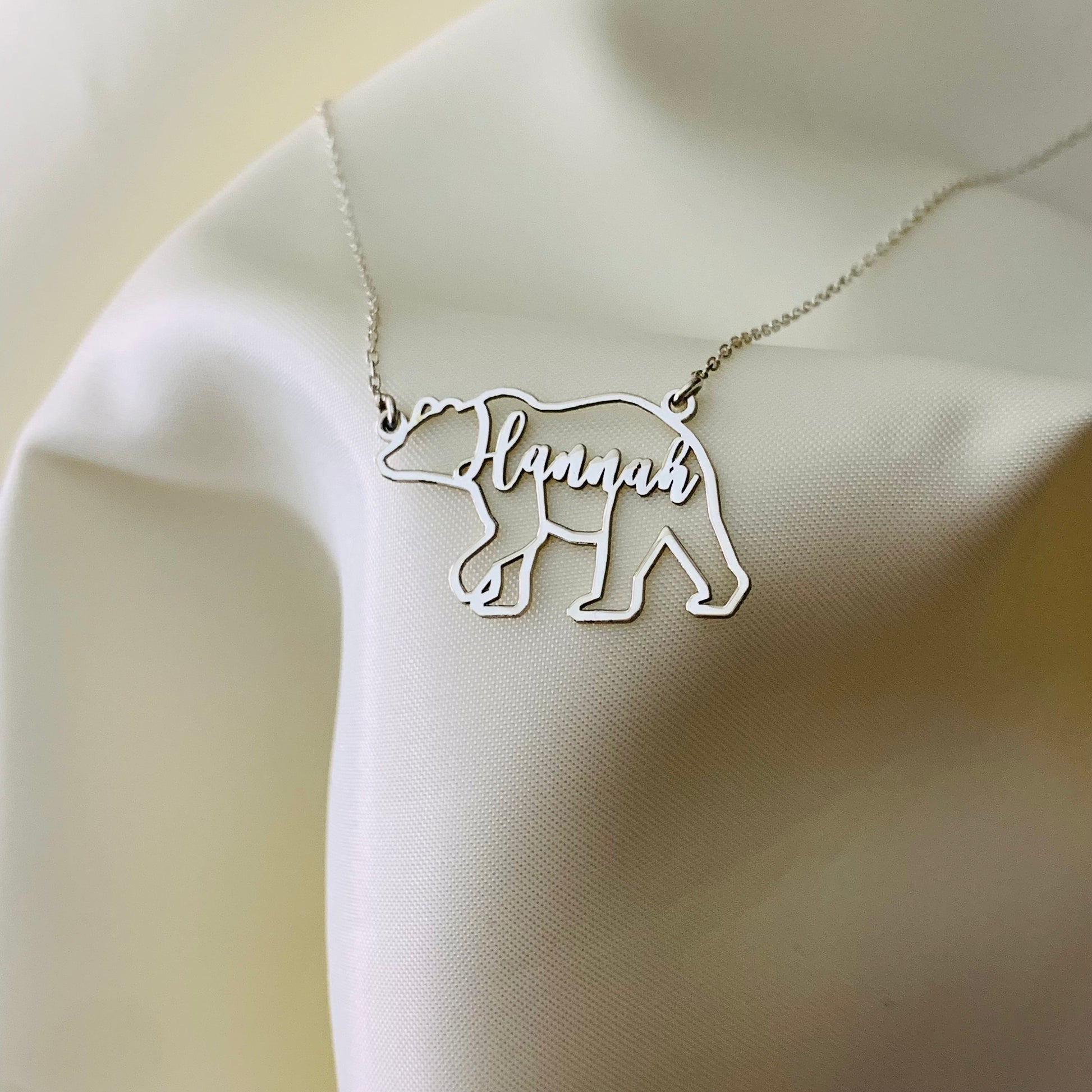Bear Name Necklace, Bear Necklace for Woman, Personalized Equine Necklace, Elegant Silver Bear Necklace, Custom Bear Necklace, Gifts for her