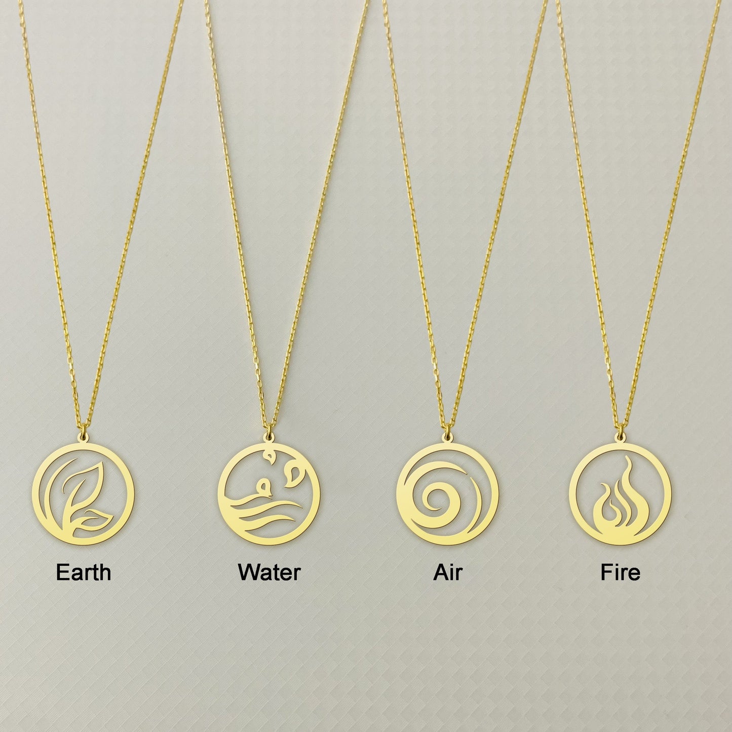 Earth Water Air Fire Four Elements Symbol Necklace, Four Elements Necklace, Silver Element Jewelry, 4 Element Charms
