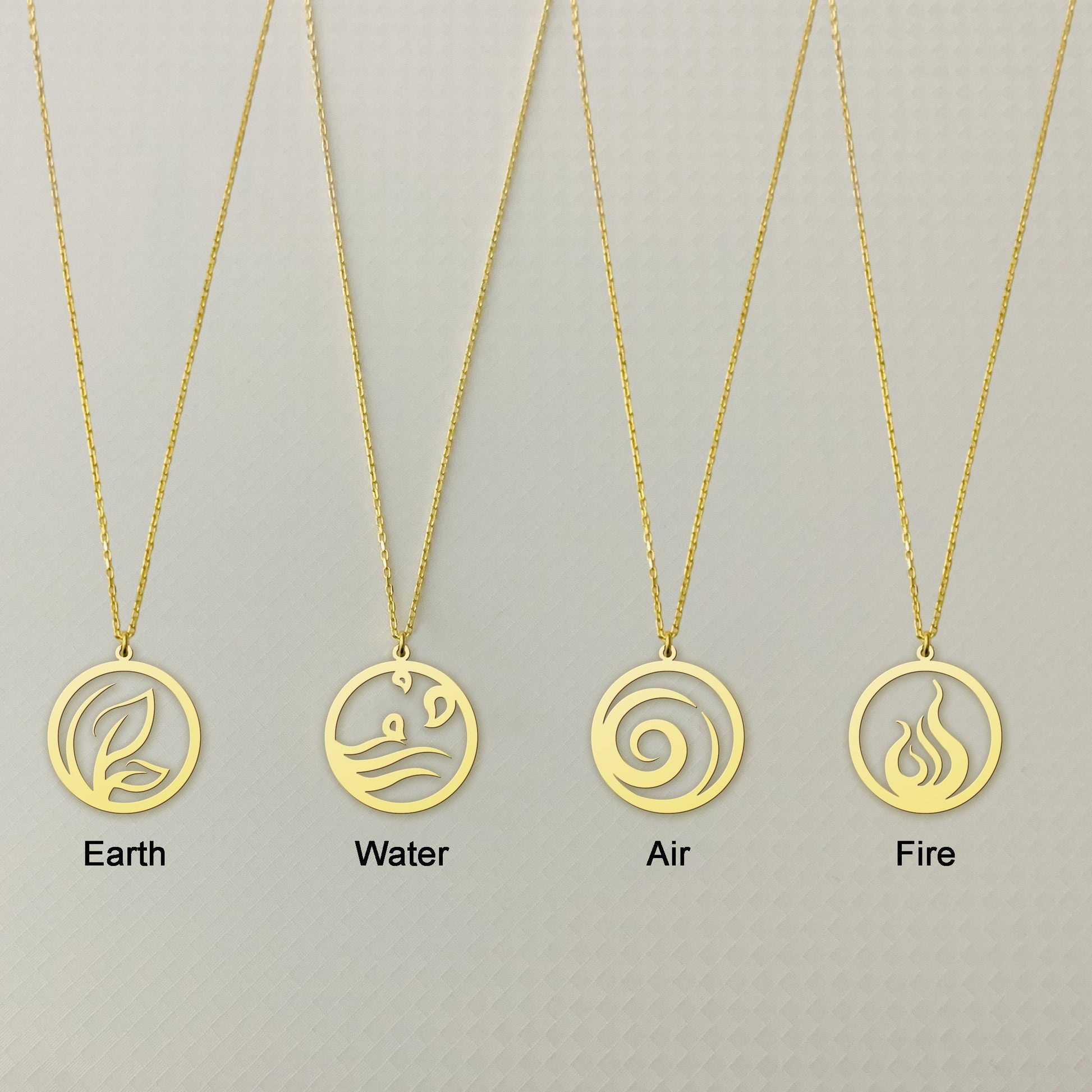 Earth Water Air Fire Four Elements Symbol Necklace, Four Elements Necklace, Silver Element Jewelry, 4 Element Charms