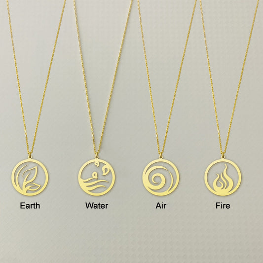 Earth Water Air Fire Four Elements Symbol Necklace, Four Elements Necklace, Silver Element Jewelry, 4 Element Charms