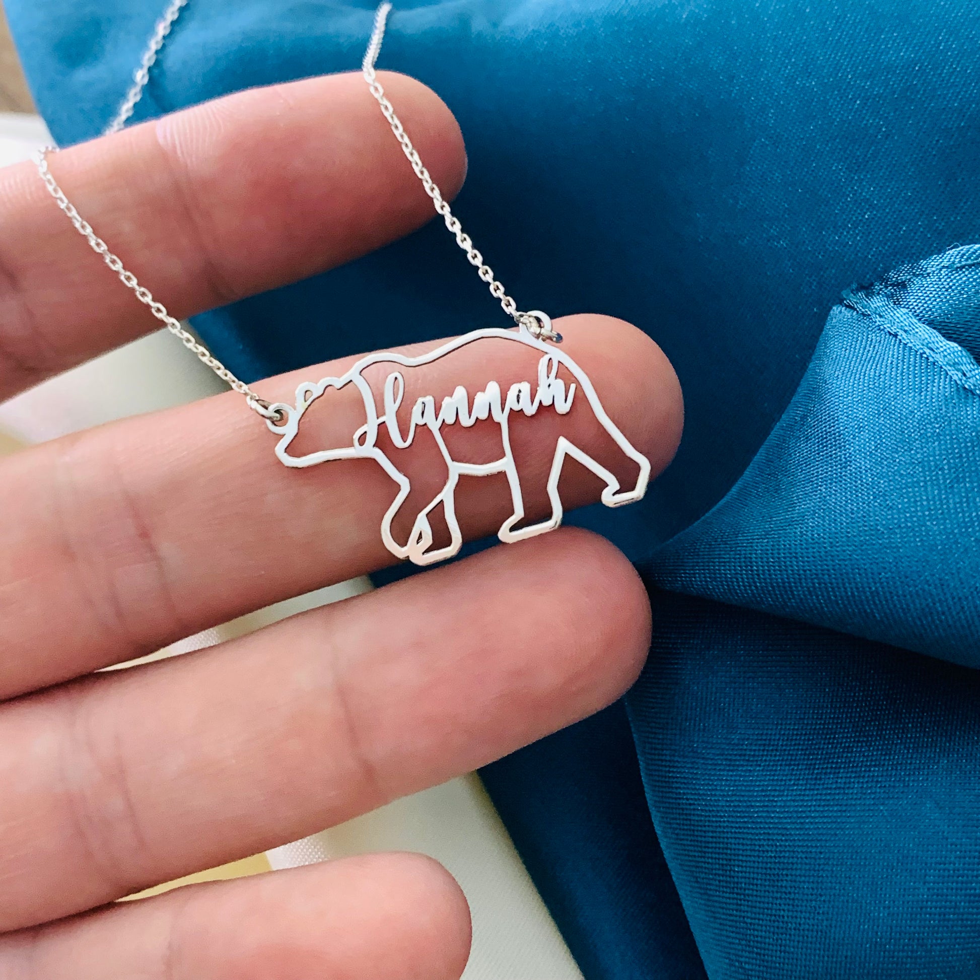 Bear Name Necklace, Bear Necklace for Woman, Personalized Equine Necklace, Elegant Silver Bear Necklace, Custom Bear Necklace, Gifts for her