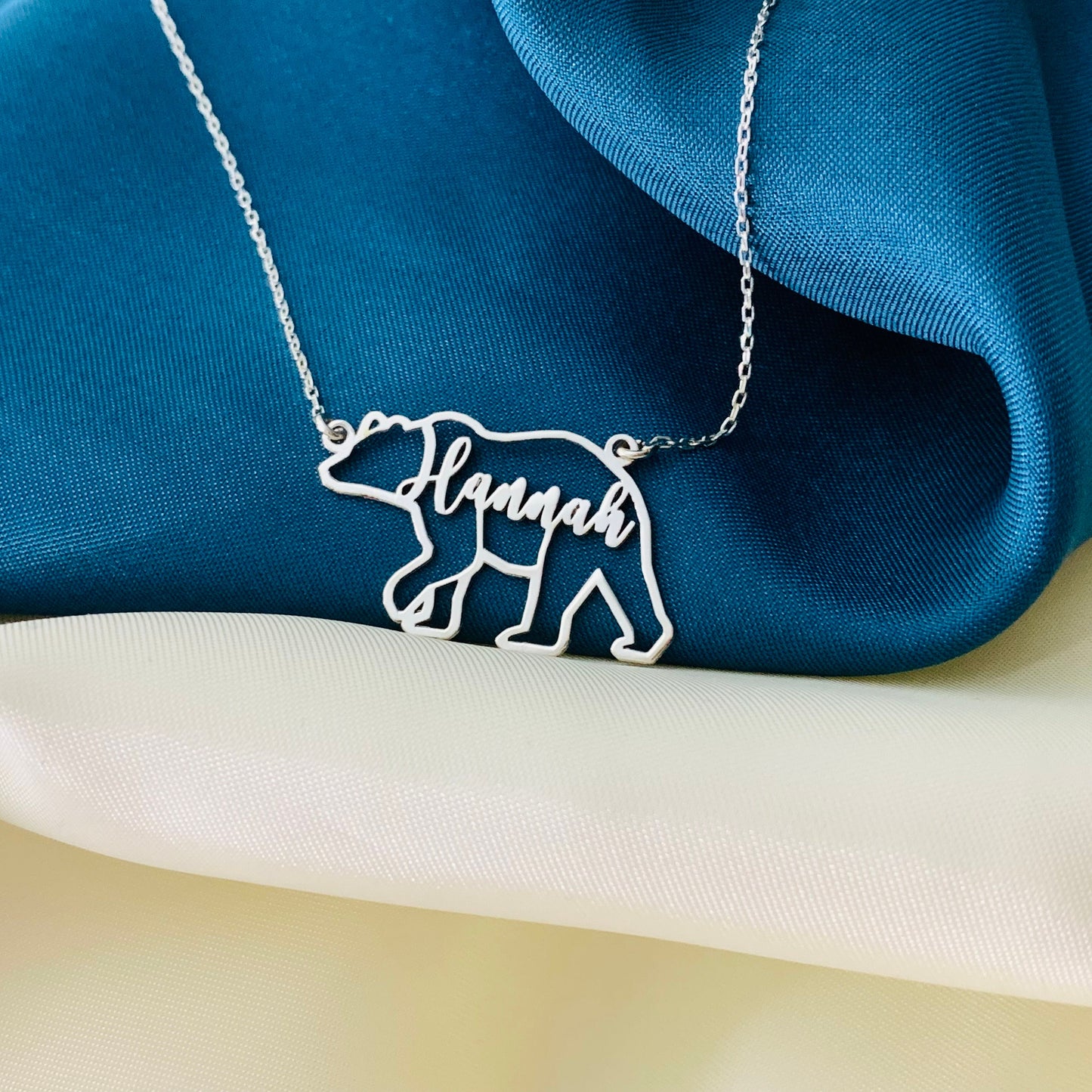 Bear Necklace with Name, Bear Necklace in Sterling Silver, Bear Necklace for Woman, Bear Charm Jewelry, Animal Charm