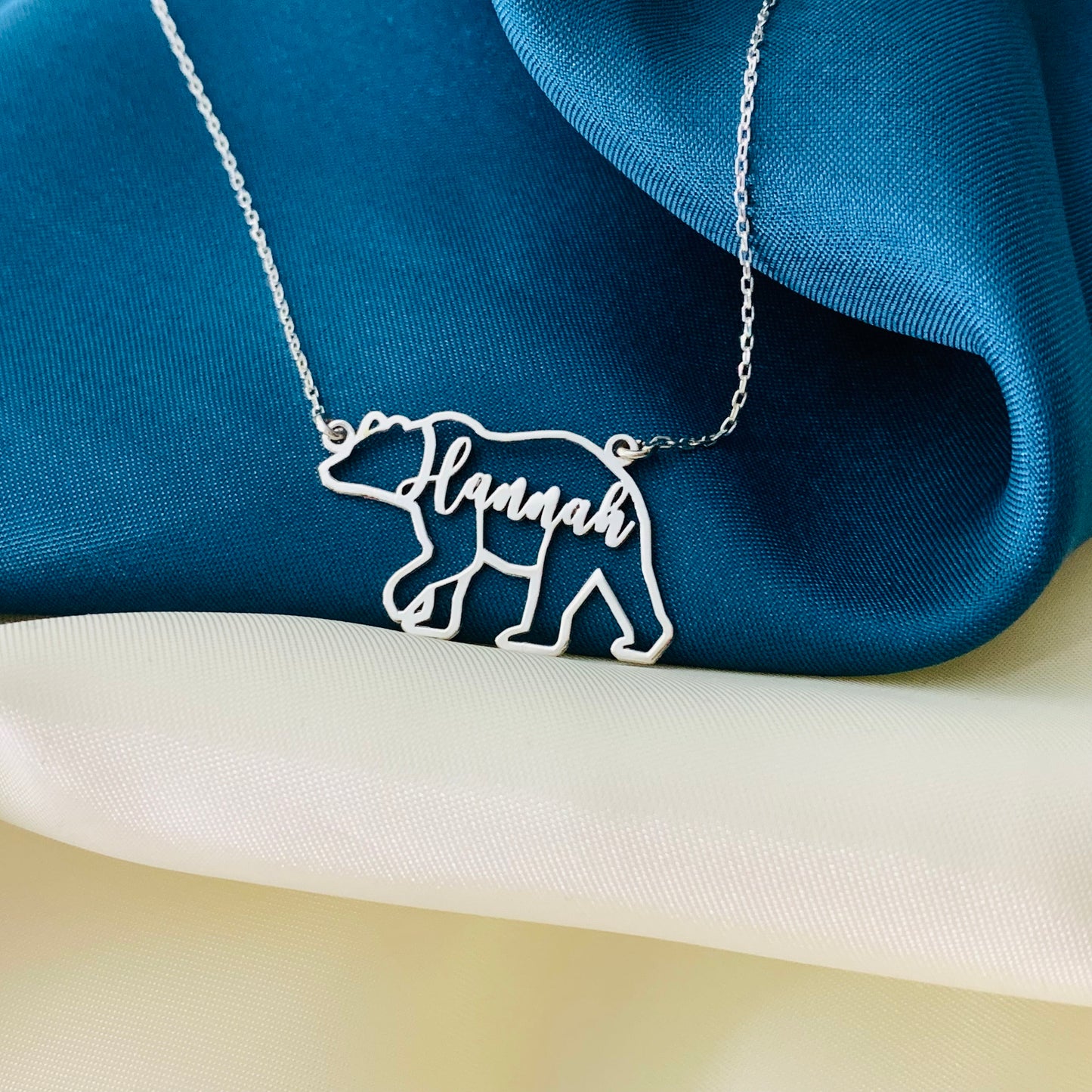 Bear Necklace with Name, Bear Necklace in Sterling Silver, Bear Necklace for Woman, Bear Charm Jewelry, Animal Charm