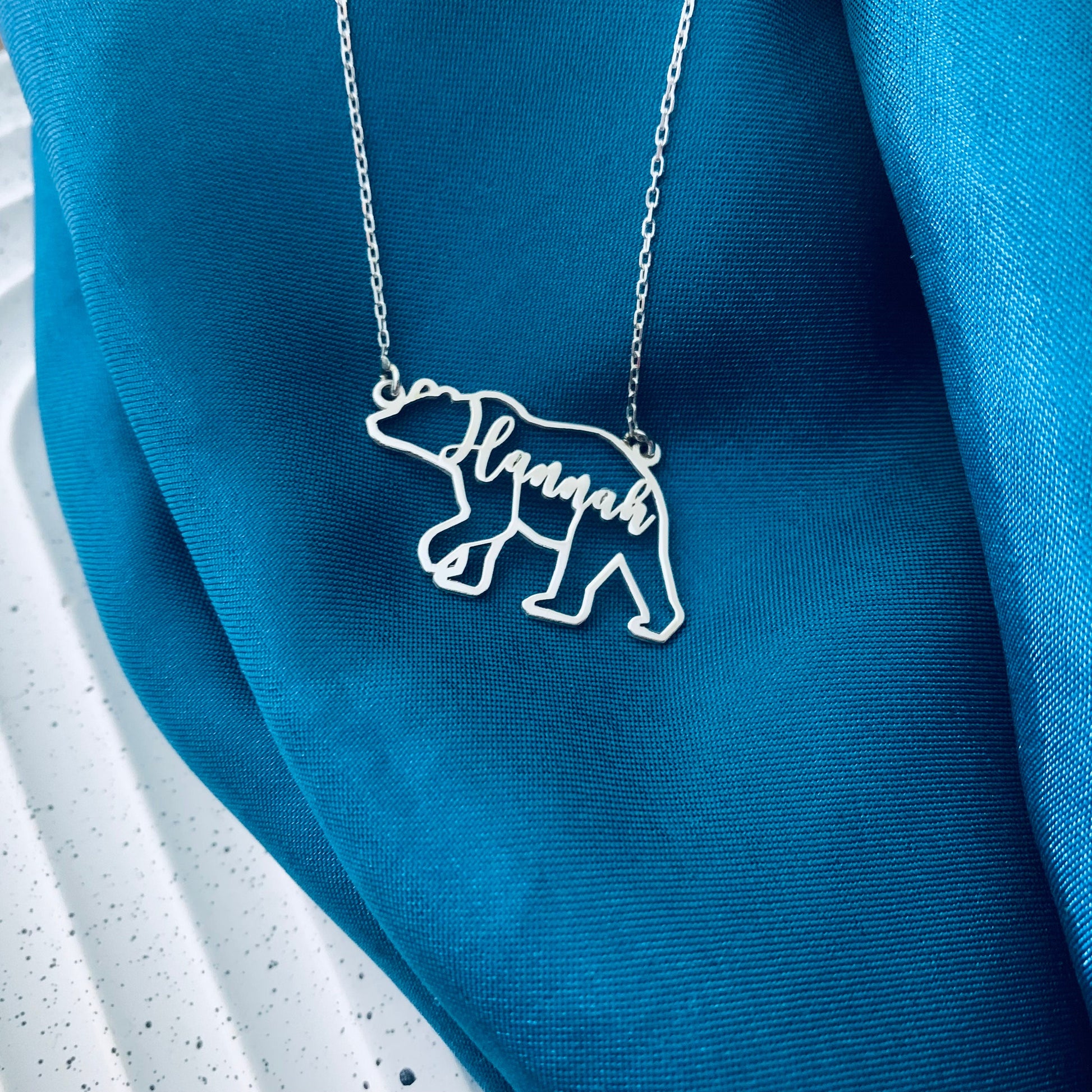 Bear Name Necklace, Bear Necklace for Woman, Personalized Equine Necklace, Elegant Silver Bear Necklace, Custom Bear Necklace, Gifts for her
