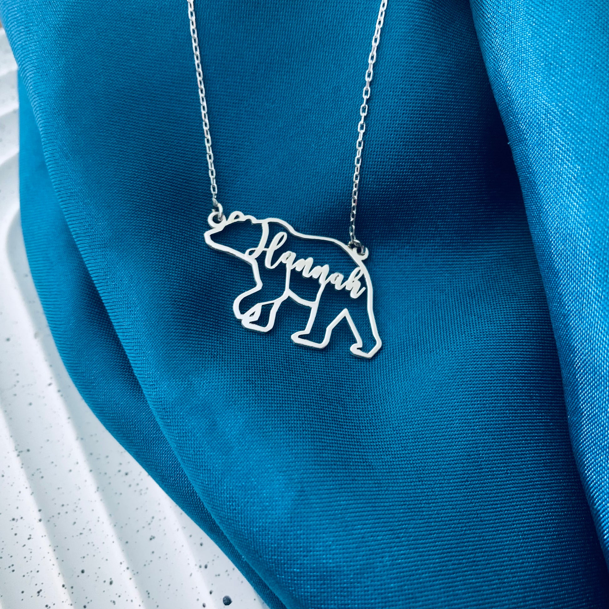 Bear Necklace with Name, Bear Necklace in Sterling Silver, Bear Necklace for Woman, Bear Charm Jewelry, Animal Charm