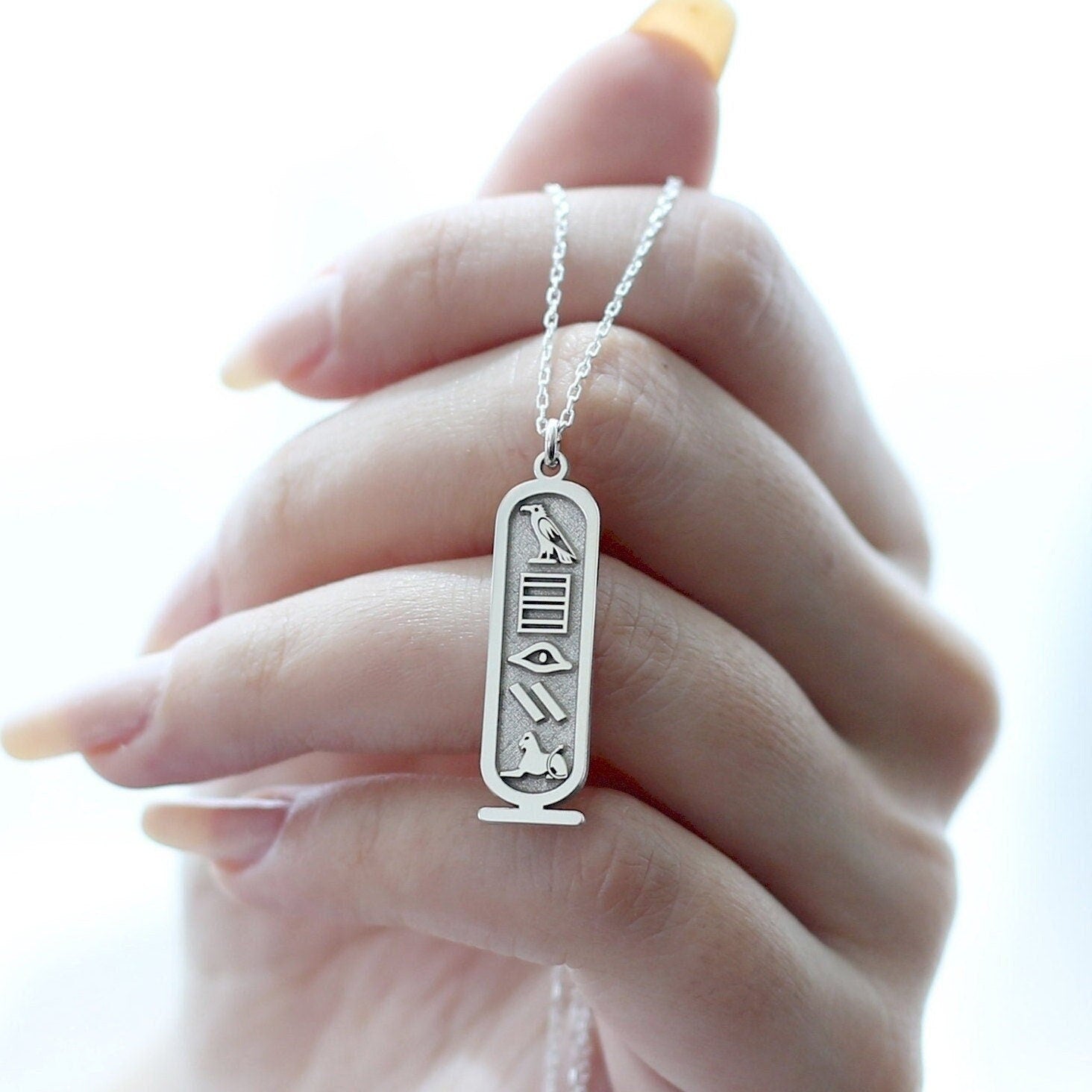 Cartouche Egyptian Hieroglyphic Name Necklace 925 Sterling Silver
