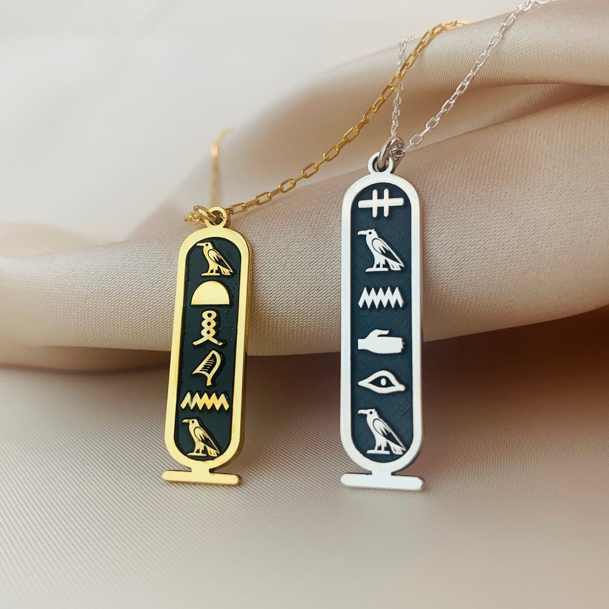 Ancient Egyptian Hieroglyphic Name Necklace 925 Sterling Silver - Cartouche Personalized Necklace - Custom Egypt Name Jewellery