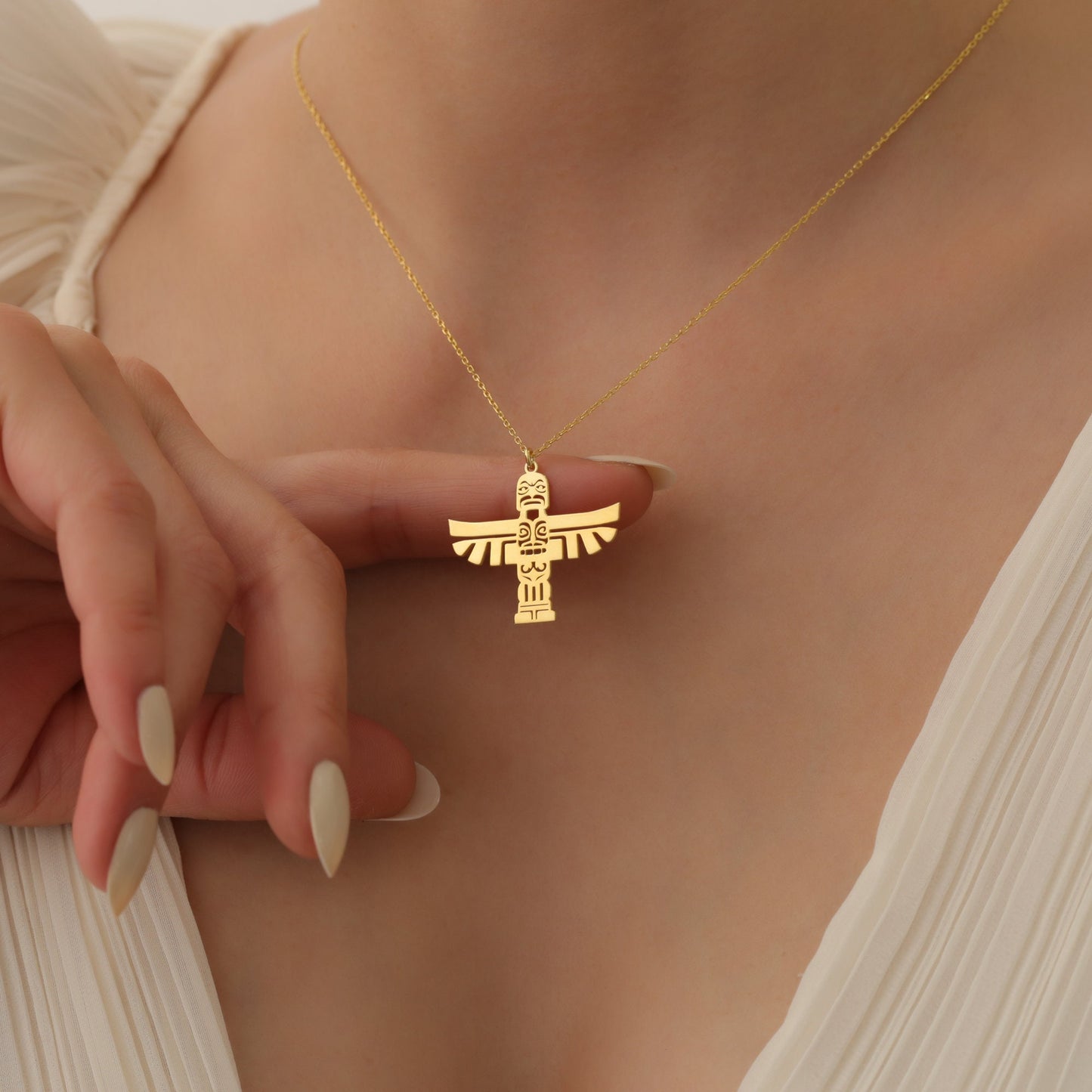 Totem Pole Necklace, Tribal Thunder Bird Pendant, Spirit Totem Necklace, Native Totem Pole Thunder Bird Jewelry