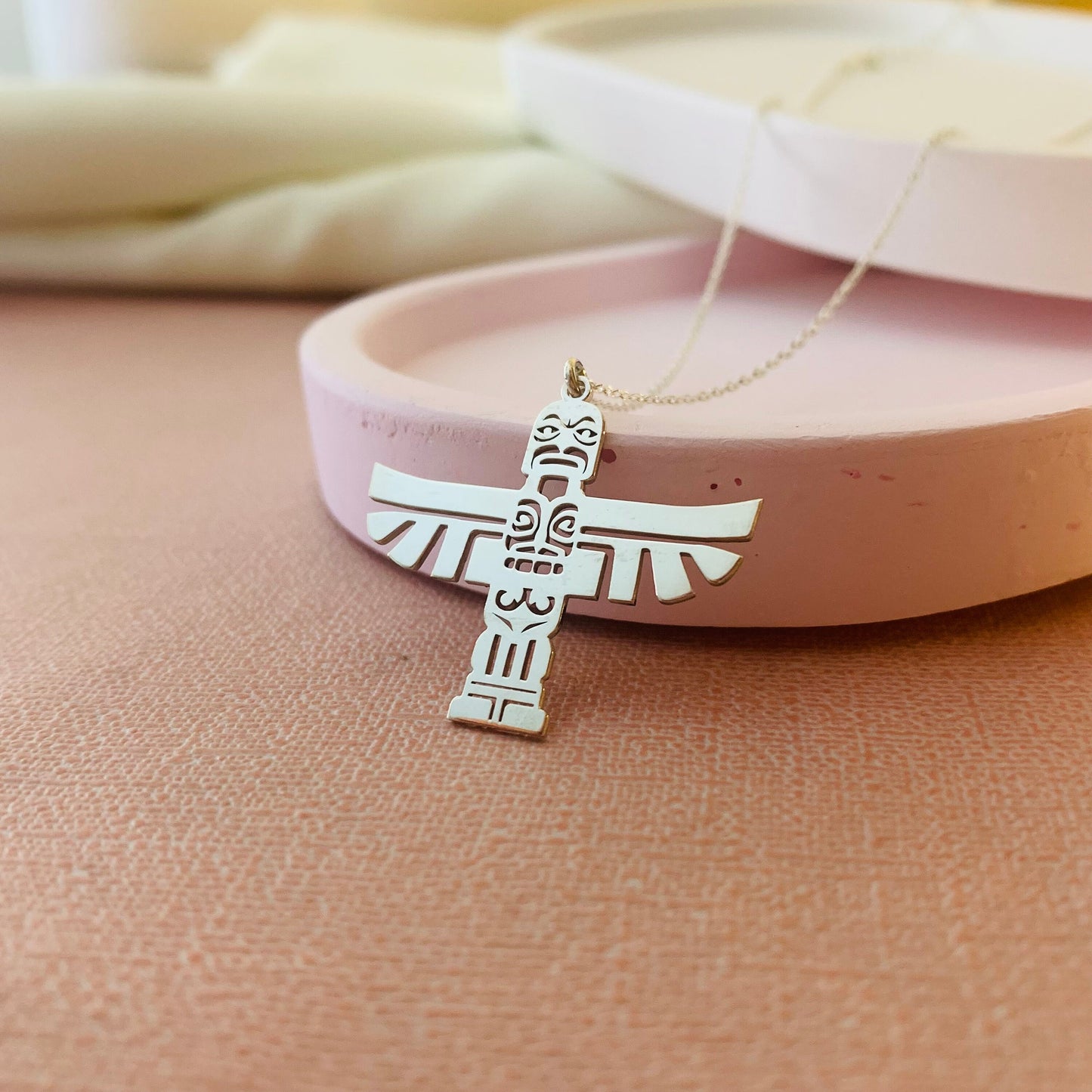 Totem Pole Necklace, Tribal Thunder Bird Pendant, Spirit Totem Necklace, Native Totem Pole Thunder Bird Jewelry