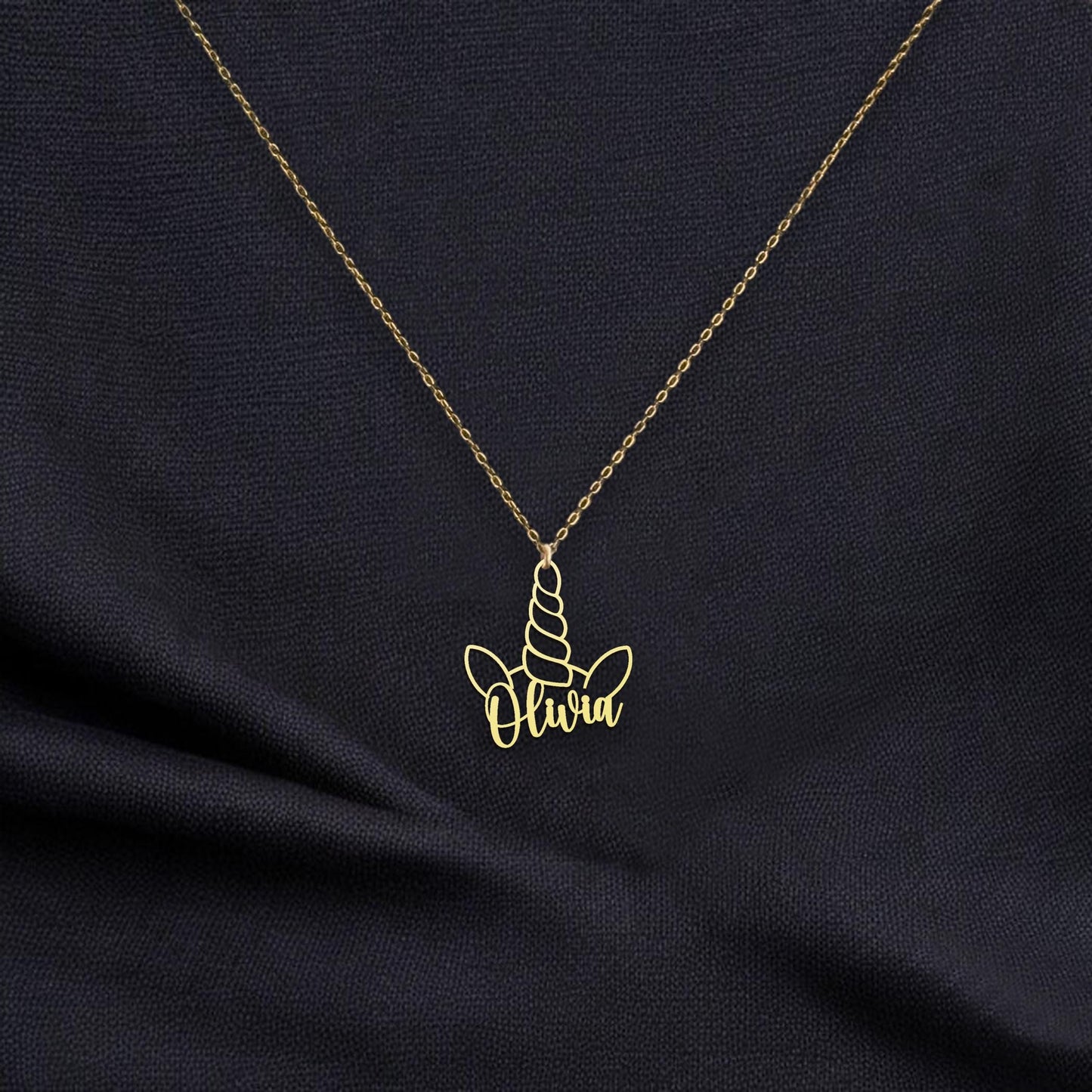Unicorn Name Necklace, Gold Personalized Name Unicorn Pendant - Custom Unicorn Jewelry, Fun Name Necklace - Sterling Silver Unicorn Charm