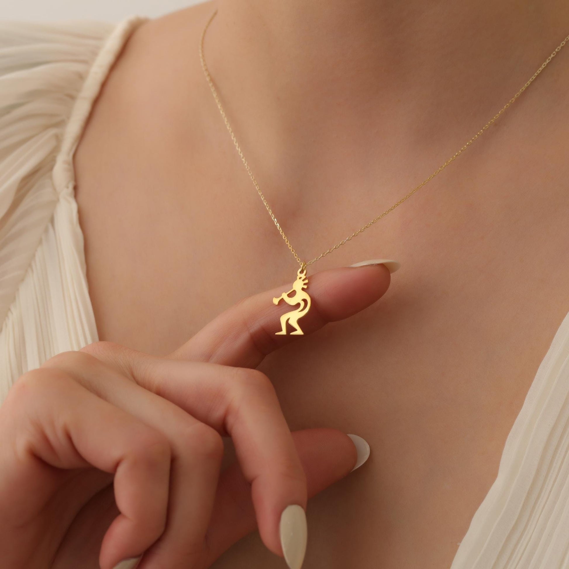 Kokopelli Charm Necklace, Dainty Kokopelli Necklace, Kokopelli jewelry flute player gift, Fertility Necklace, Native American Symbol Jewelry