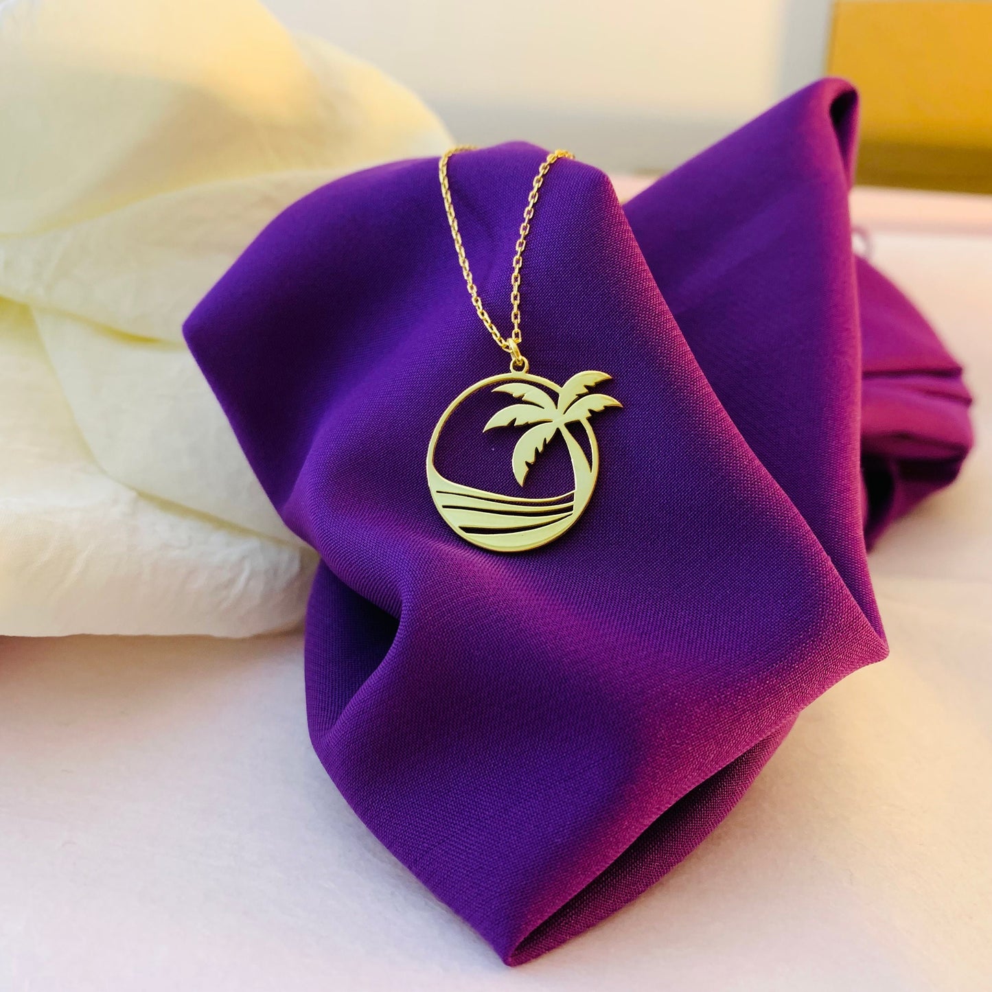 Palm Tree Necklace, Tropical Beach Palm Tree Summer Necklace, Summer Vibes Jewelry, Everyday Necklace