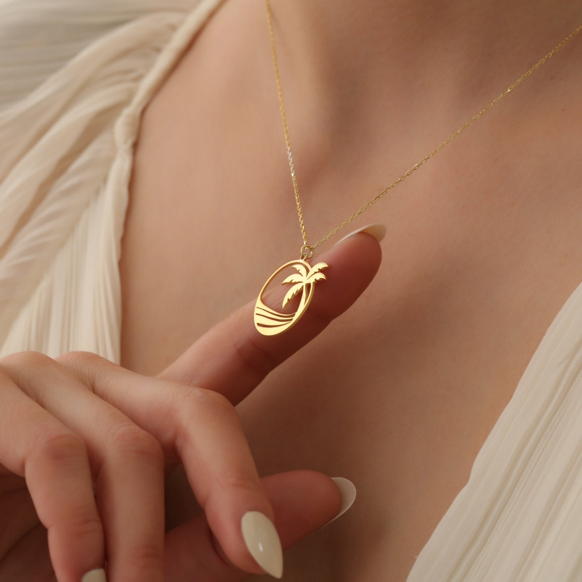 Palm Tree Necklace, Tropical Beach Palm Tree Summer Necklace, Summer Vibes Jewelry, Everyday Necklace