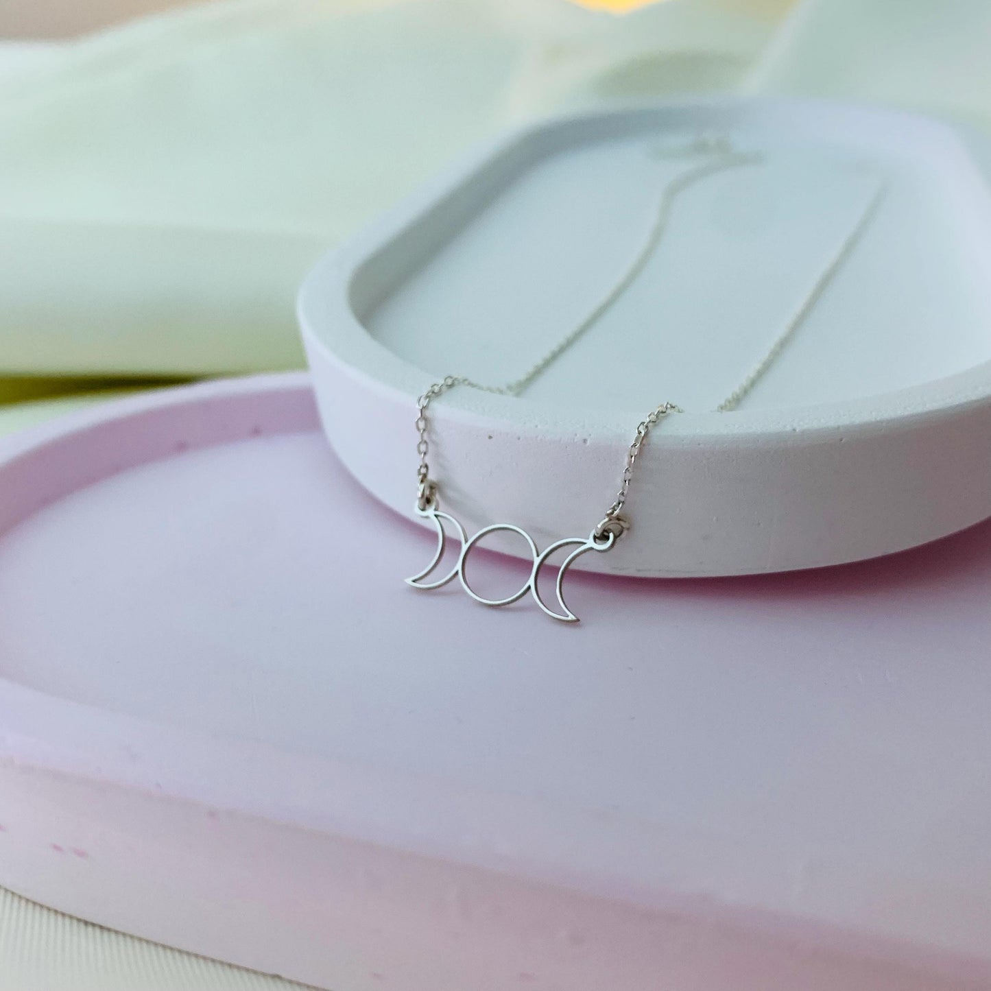 Triple Moon Necklace, Triple Moon Goddess Pendant, Wiccan Jewelry, Lunar Phases Necklace, Spiritual Jewelry, Crescent Moon Necklace