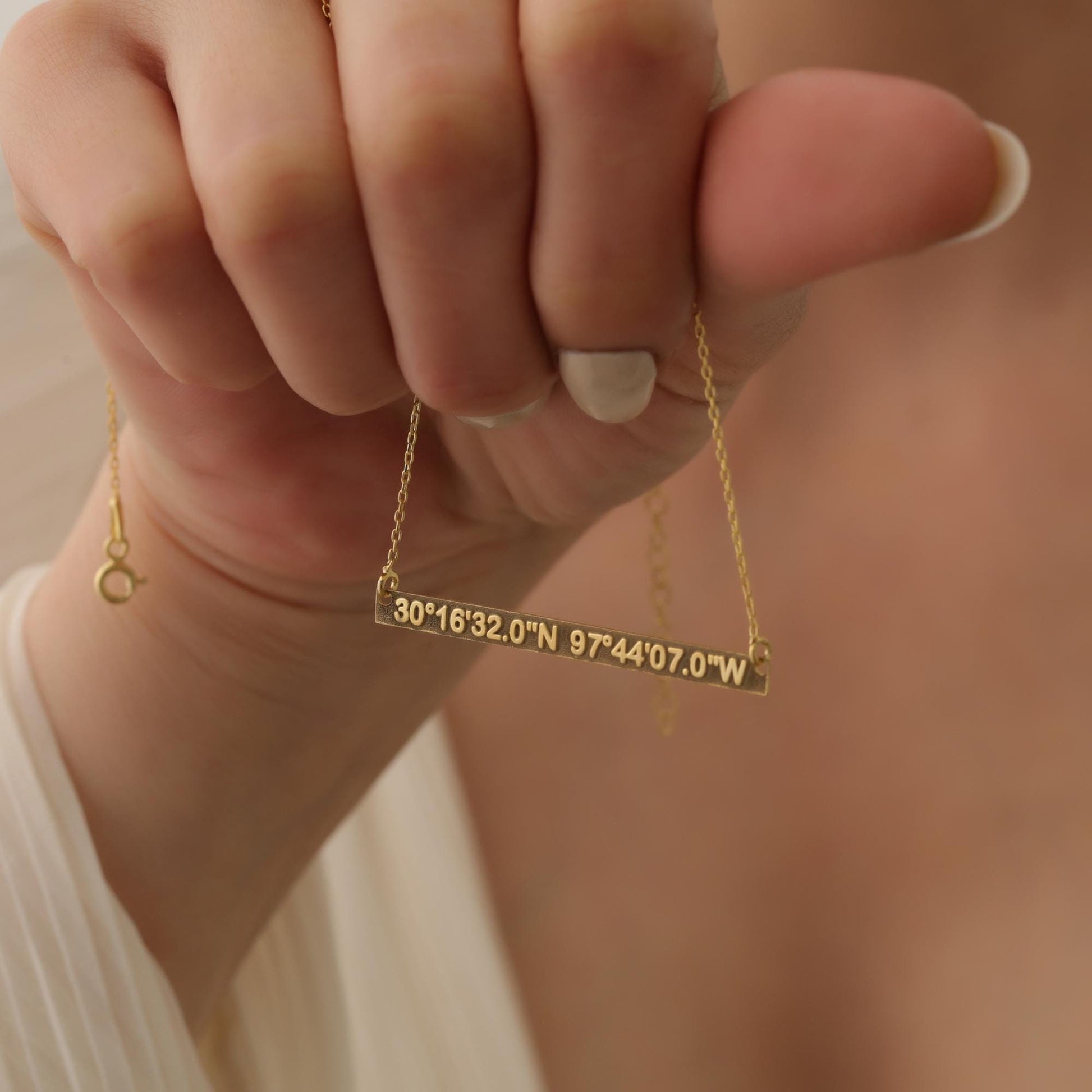 Custom Coordinates Necklace, Personalized Latitude Longitude Bar Pendant, Location Engraved Bar Necklace, Engraved Coordinate Necklace