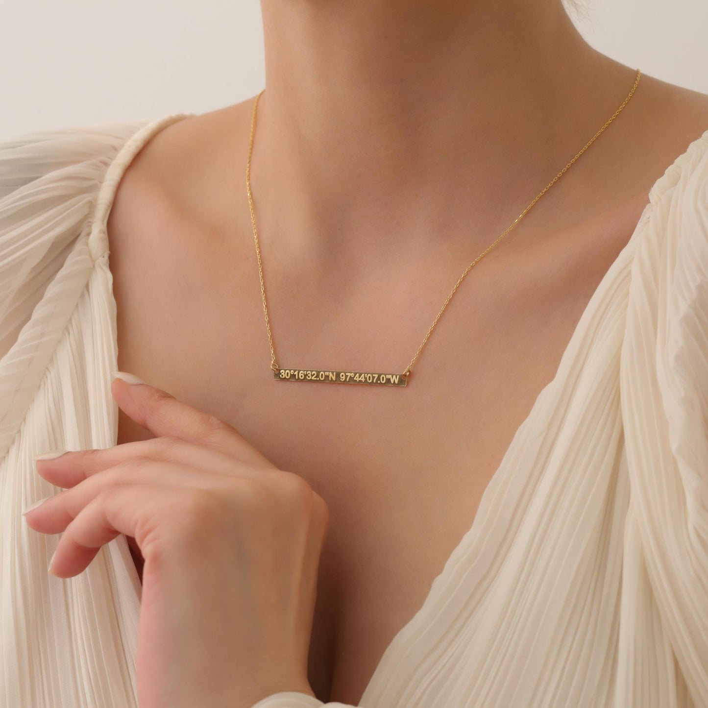 Custom Coordinates Necklace, Personalized Latitude Longitude Bar Pendant, Location Engraved Bar Necklace, Engraved Coordinate Necklace