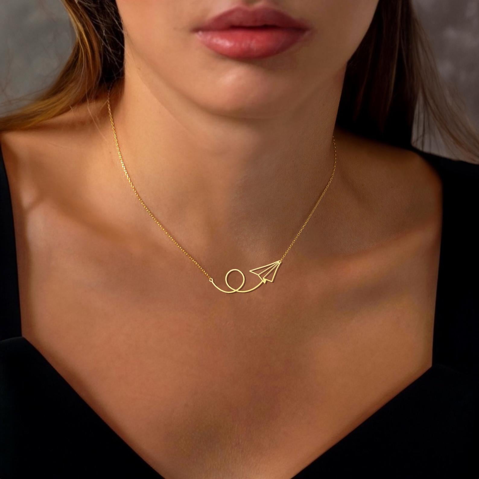 18K Gold Dainty Paper Airplane Necklace, Travel Necklace, Minimalist Wanderlust Jewelry, Flight Necklace, Airplane Charm Gift for Her