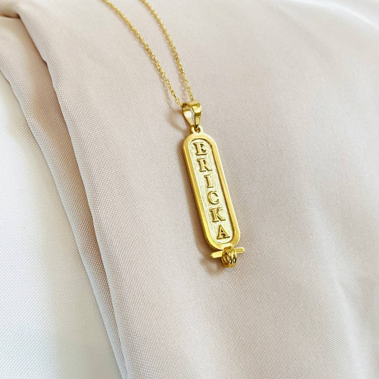 Cartouche Name Necklace, Custom Cartouche Name Necklace, Gold Bar Necklace, Engraved Name Necklace, Filled Bar Name Necklace