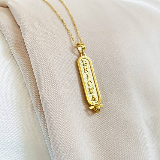 Cartouche Name Necklace, Custom Cartouche Name Necklace, Gold Bar Necklace, Engraved Name Necklace, Filled Bar Name Necklace