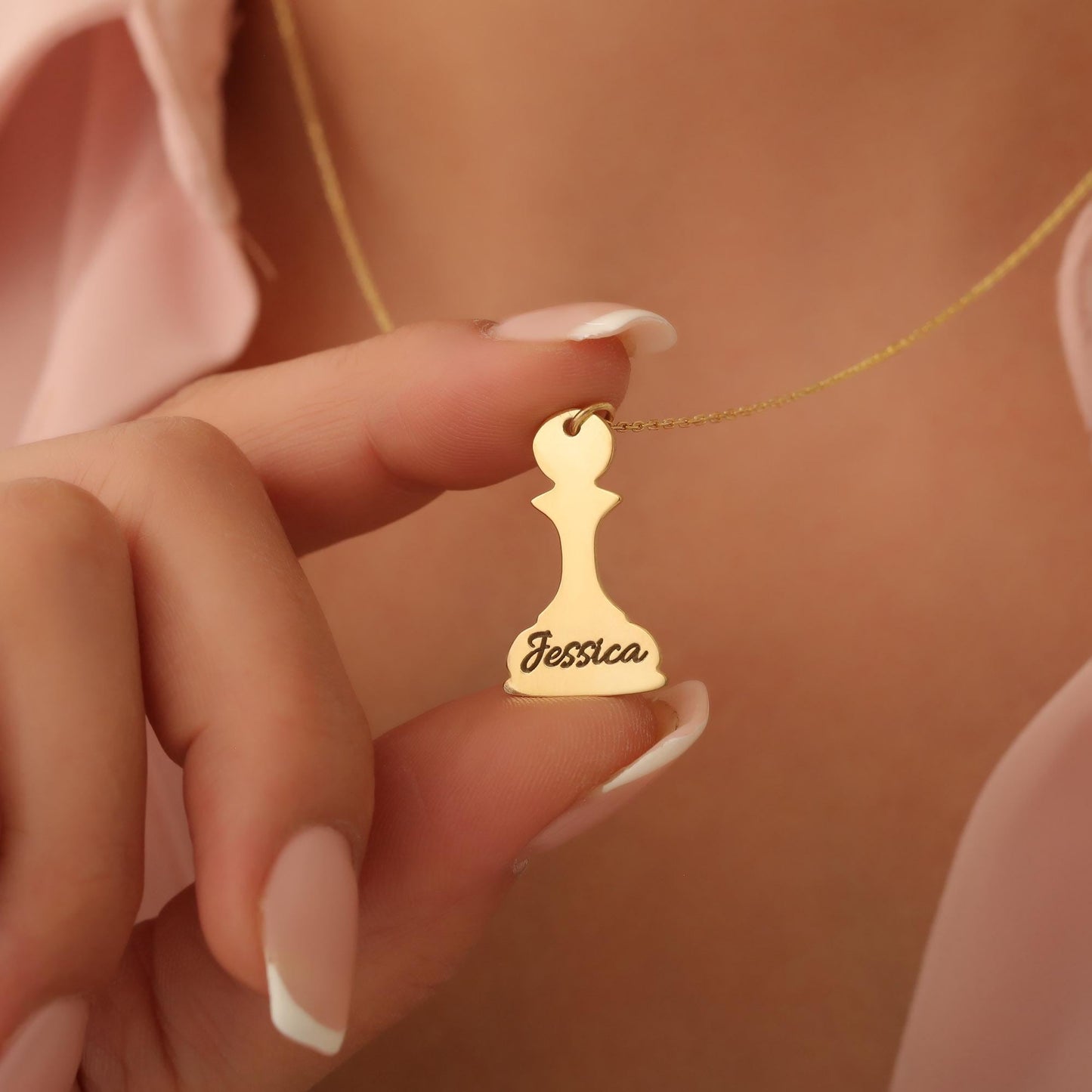 Chess Pawn Necklace, Personalized Name Pawn Necklace, Chess Jewelry, Chess Piece Jewelry, Chess Pendant, Gift for Chess Player