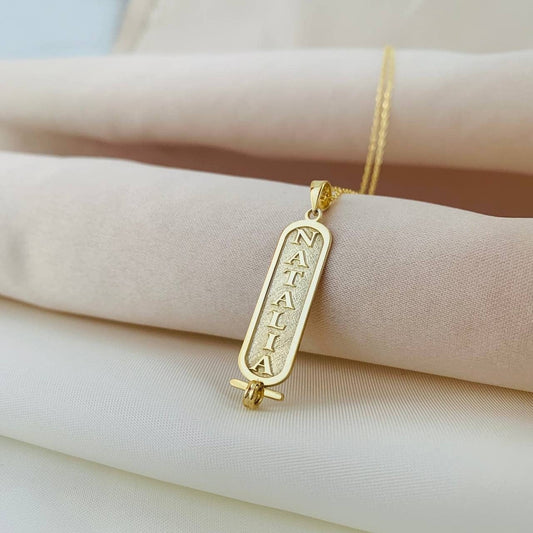 Bar Name Necklace, Custom Bar Charm Necklace, Cartouche Name Necklace, Nameplate Necklace, Cartouche Name Pendant