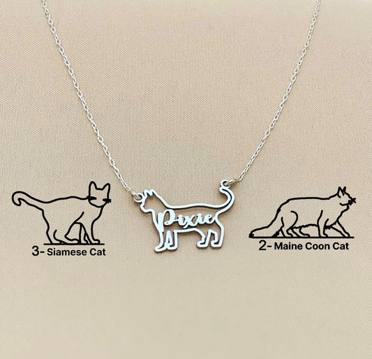 Cat Necklace, Cat Necklace with Name