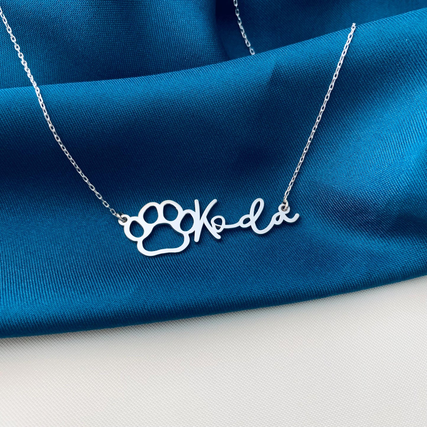 Paw Name Necklace, Custom Dog Name Necklace, Pet Name Jewelry, Personalized Dog Memorial Necklace, Dog Mom Gifts