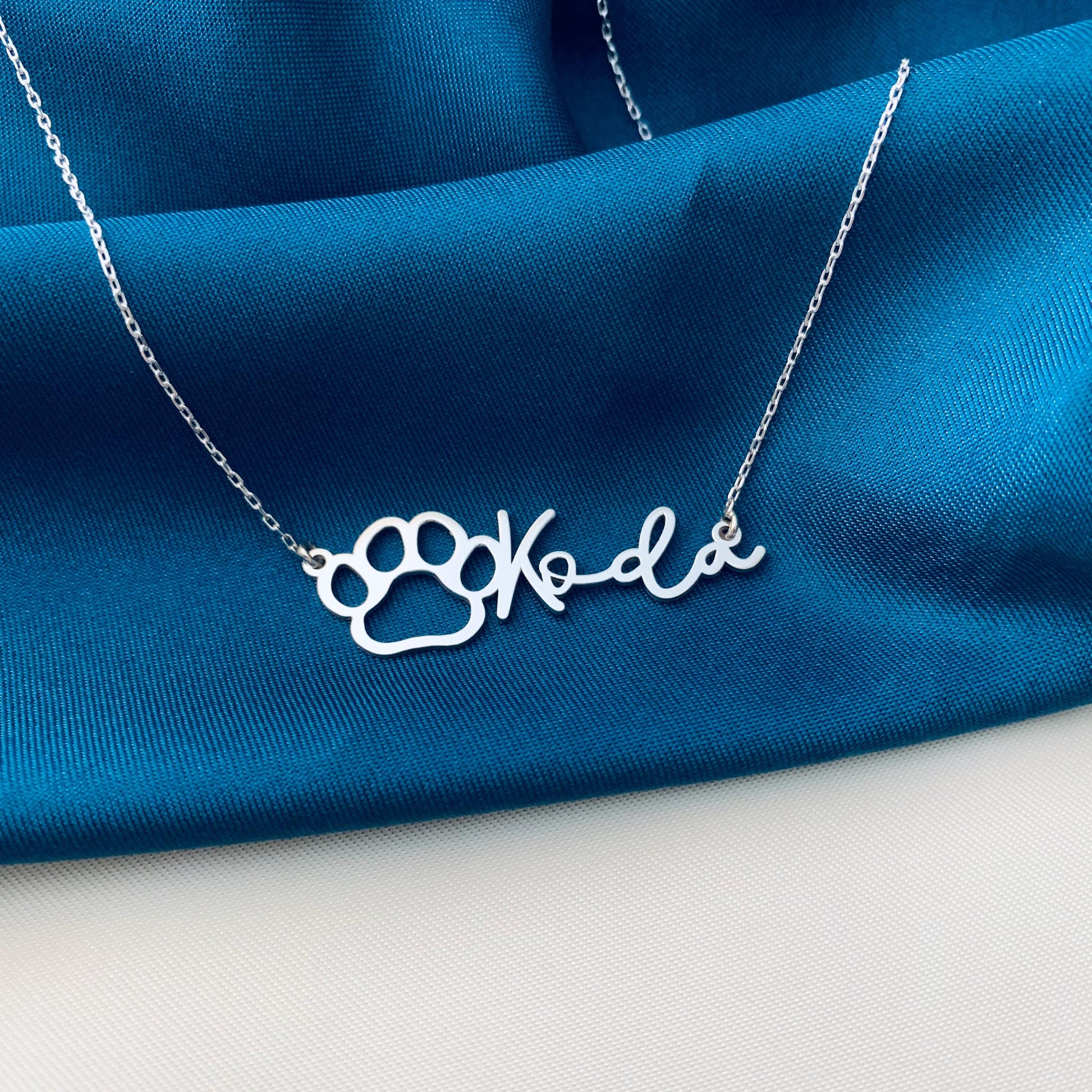 Paw Name Necklace, Custom Dog Name Necklace, Pet Name Jewelry, Personalized Dog Memorial Necklace, Dog Mom Gifts