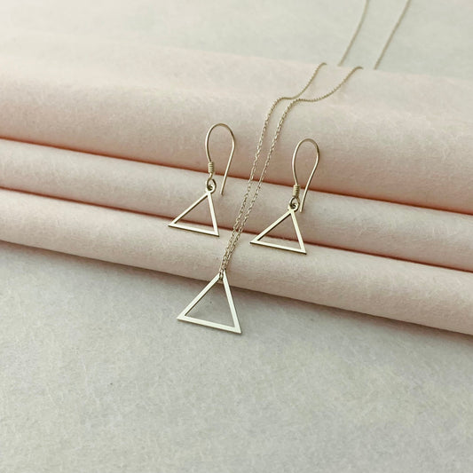 Triangle Necklace and Earrings Jewelry Set, Triangle Earrings and Necklace, Dangle Earrings and Necklace Set, Minimalist Dangle Triangle Set