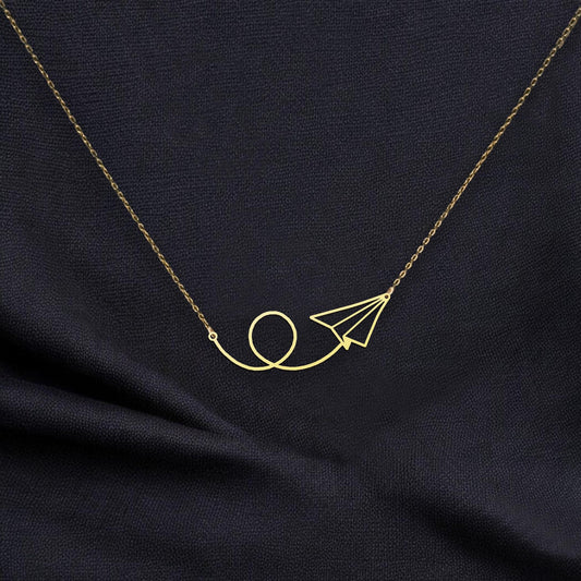18K Gold Dainty Paper Airplane Necklace, Travel Necklace, Minimalist Wanderlust Jewelry, Flight Necklace, Airplane Charm Gift for Her