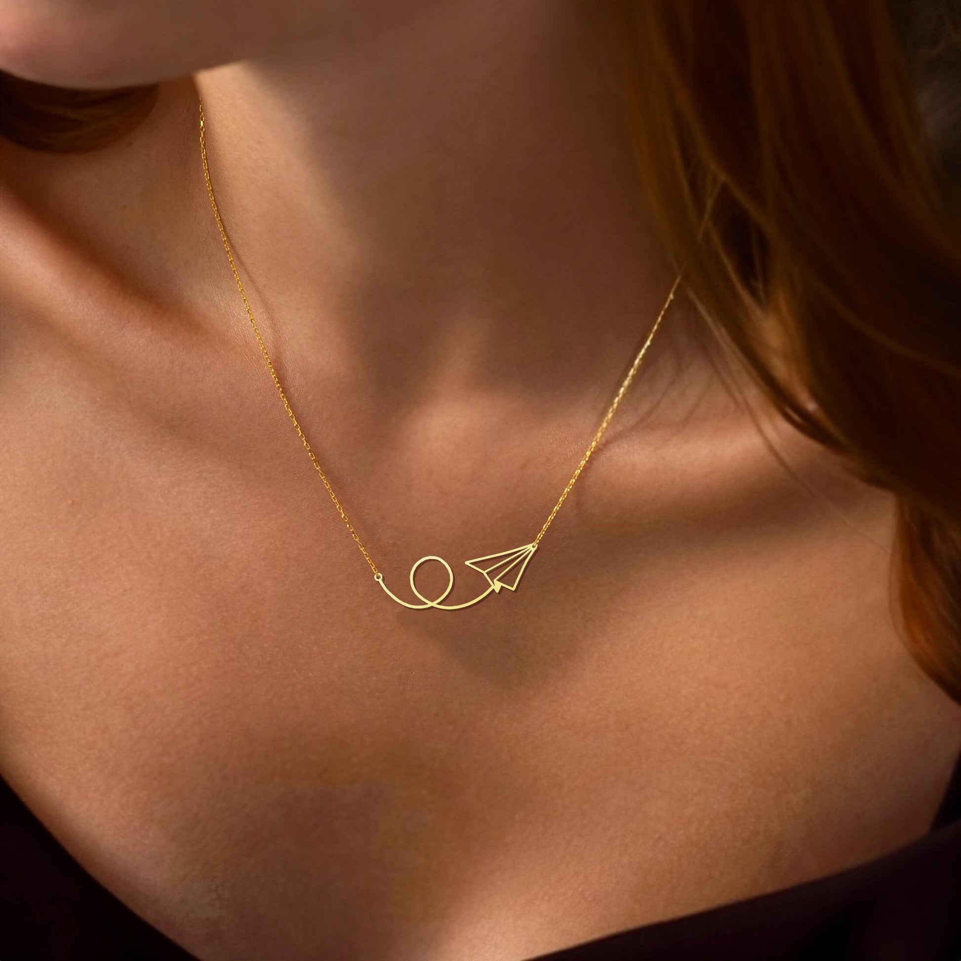 18K Gold Dainty Paper Airplane Necklace, Travel Necklace, Minimalist Wanderlust Jewelry, Flight Necklace, Airplane Charm Gift for Her