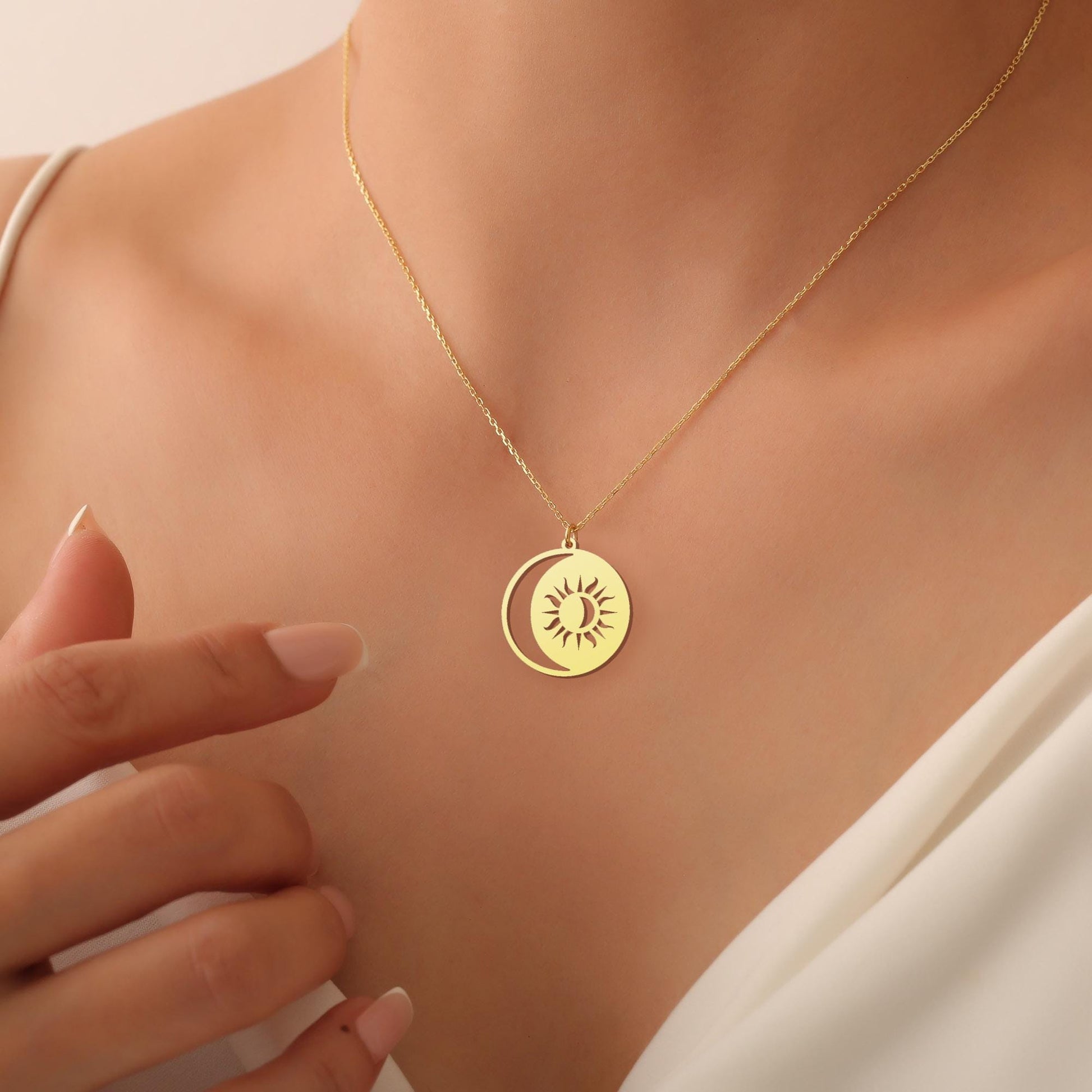 Gold Sun and Moon Necklace, Celestial Jewelry, Crescent Moon and Sun Pendant, Crescent Moon Charm, Sunburst Necklace, Sun and Moon Jewelry