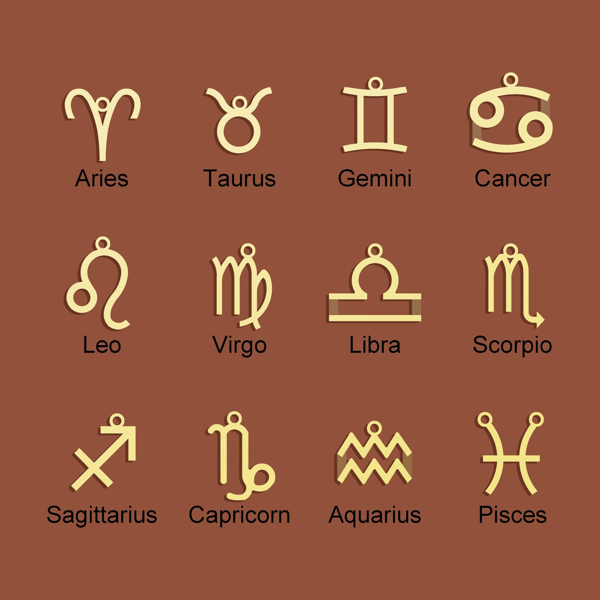 14K Gold Zodiac Sing Necklace, Astrology Necklace, Aries Capricorn Sagittarius Aquarius Scorpio Libra Taurus Gemini Cancer Leo Pisces Virgo