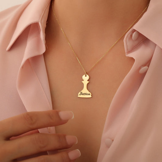 Chess Pawn Necklace, Personalized Name Pawn Necklace, Chess Jewelry, Chess Piece Jewelry, Chess Pendant, Gift for Chess Player
