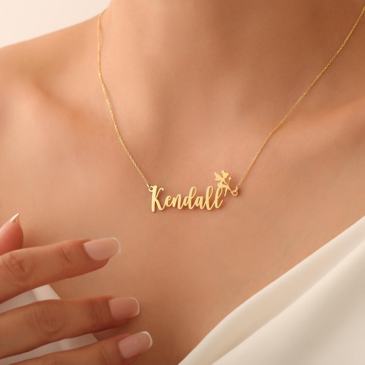 Personalized Name Necklace, Custom Name Necklace with Fairy Charm, Fairy Jewelry for Women, Gifts for Kids Necklace