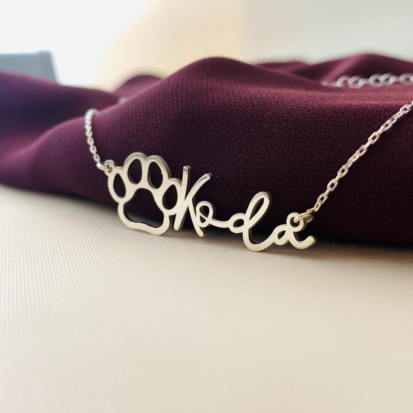 Paw Name Necklace, Custom Dog Name Necklace, Pet Name Jewelry, Personalized Dog Memorial Necklace, Dog Mom Gifts