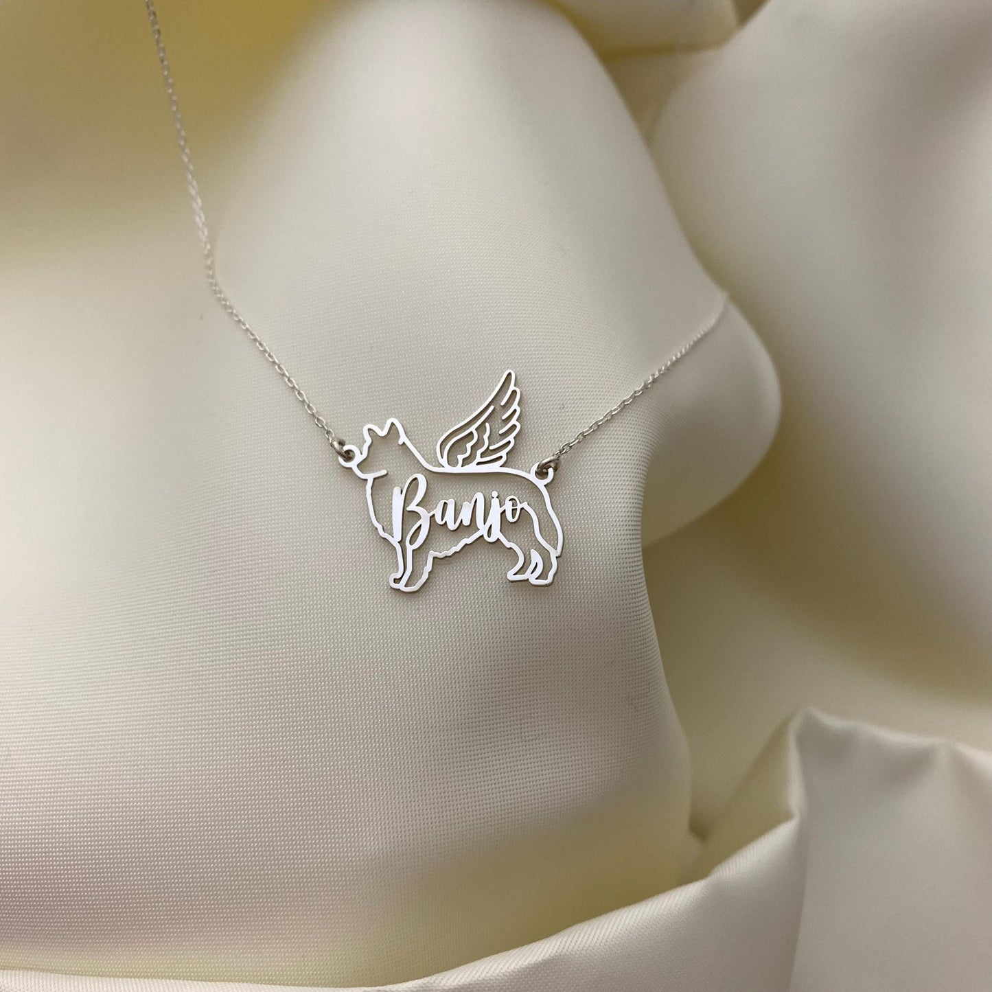 Dog Necklace, Dog Memorial Name Necklace, Dog Memorial Necklace with Angel Wings, Personalized Dog Name Necklace with Wings, Dog mom gifts