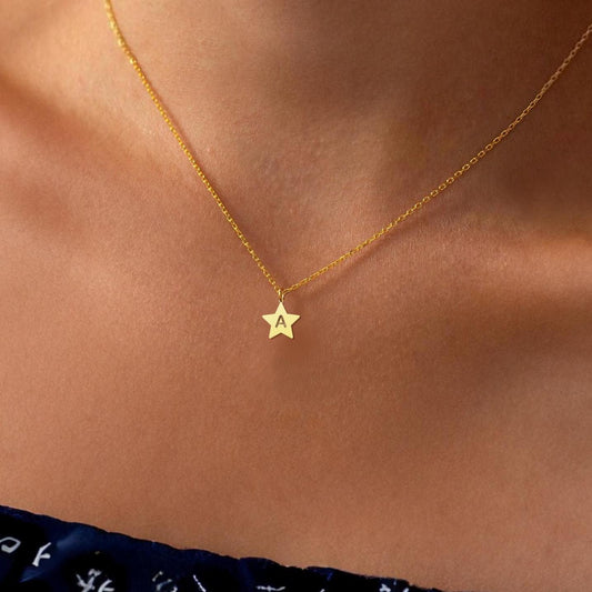 18K Gold Personalized Star Initial Necklace - Custom Letter Pendant for Her - Elegant Charm Jewelry - Celestial Star Jewelry - Unique Gift