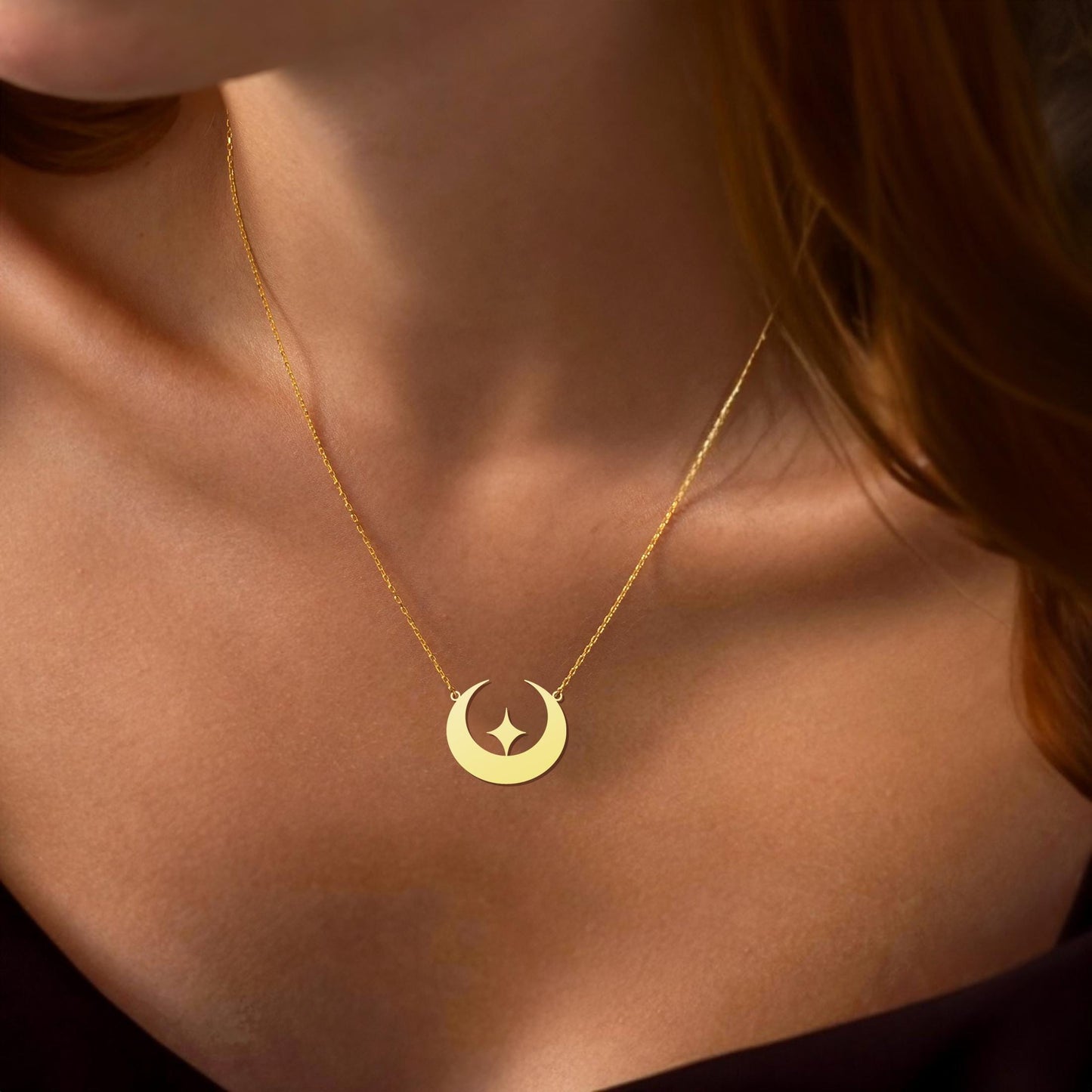 Crescent Moon and Star Necklace, Mystical Celestial Jewelry, Elegant Lunar Pendant for Moon and Star Lovers, Dainty Anniversary Gift for Her