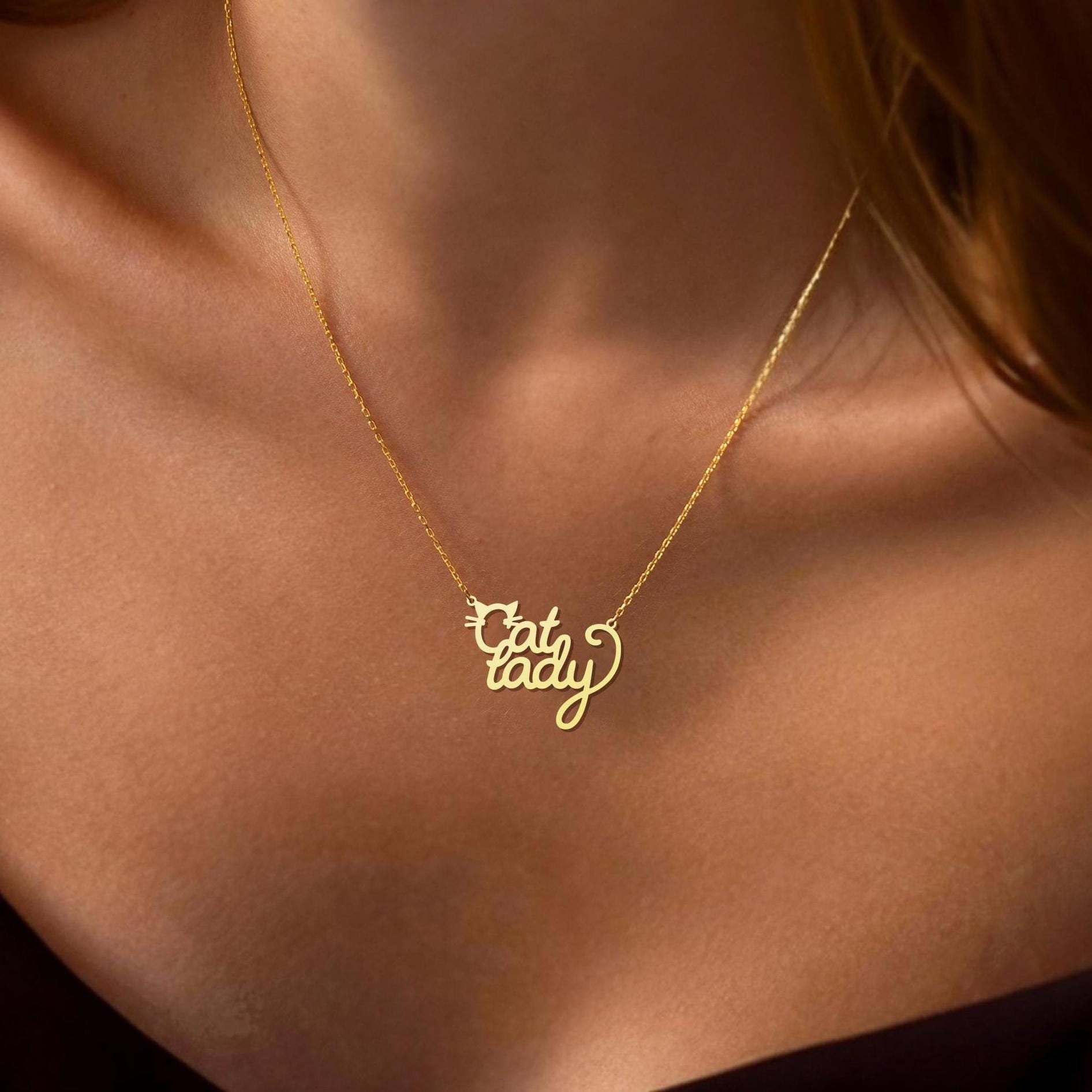 Cat Lady Necklace - Cute Personalized Cat Lover Pendant - Perfect Gift for Feline Enthusiasts - Handmade Silver Jewelry - Cat Lover Jewelry