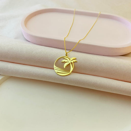 Palm Tree Necklace, Gold Tropical Palm Pendant, Beach Vacation Jewelry, Summer Necklace, Gold Palm Tree Charm, Tropical Necklace